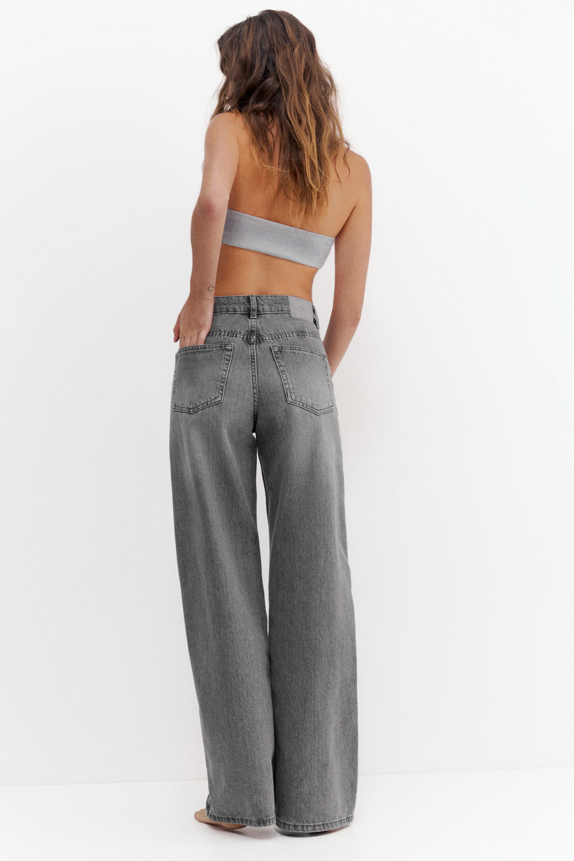 High-waist wide-leg jeans — Medium grey