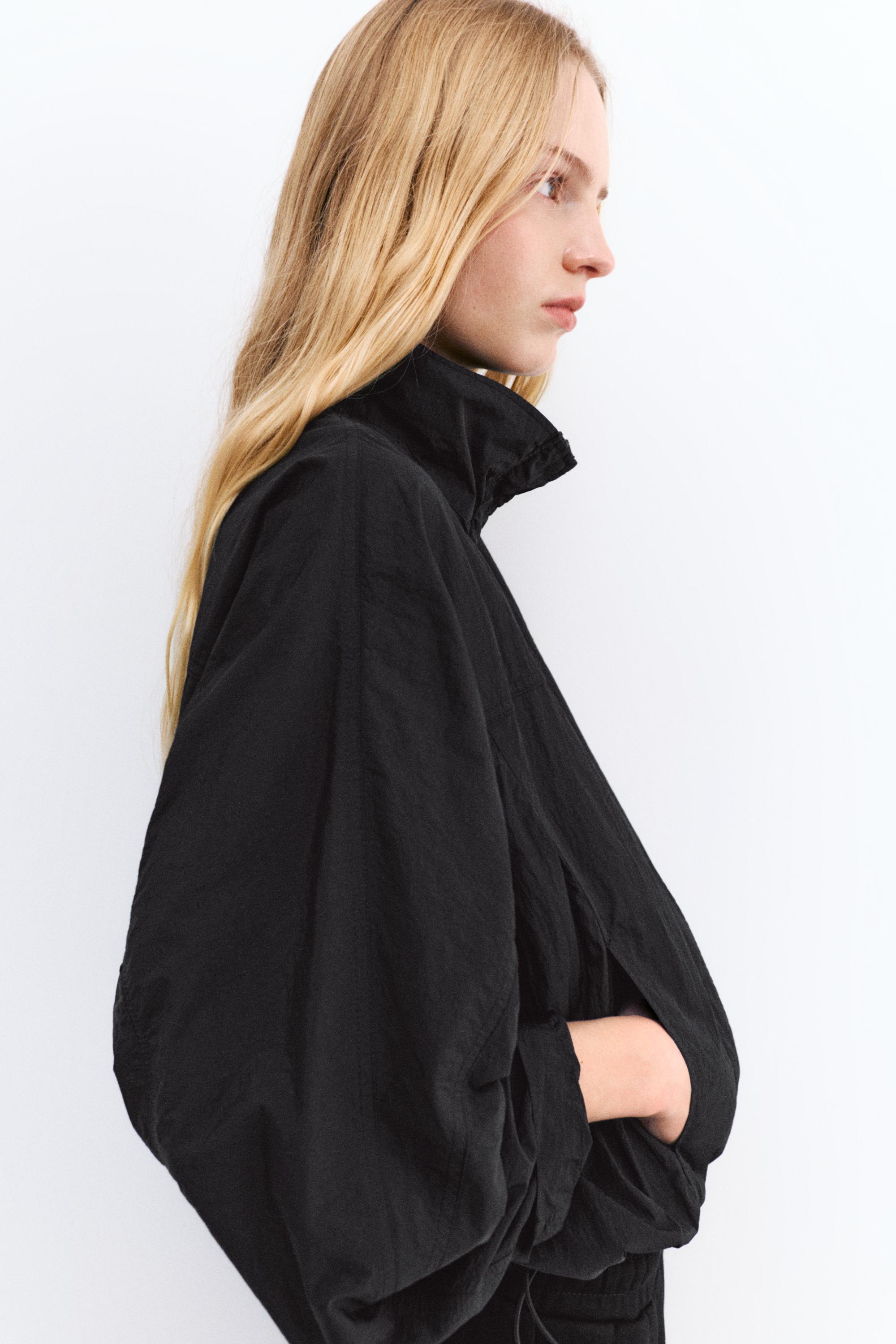 Short nylon-effect jacket — Black