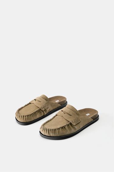 Gathered loafer leather clogs — Taupe 3