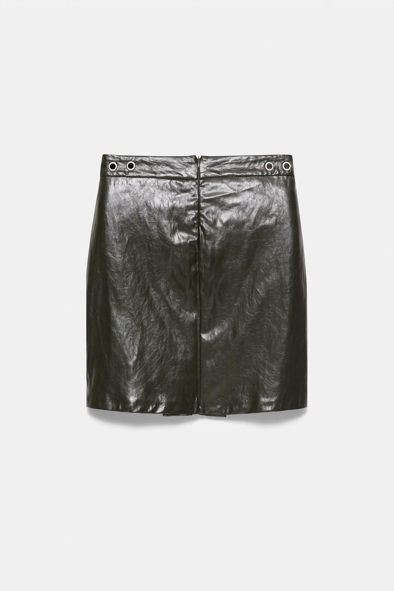 Leather effect midi skirt — Dark green