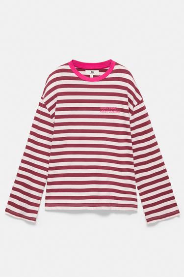 Striped long sleeve T-shirt — Pale pink 3