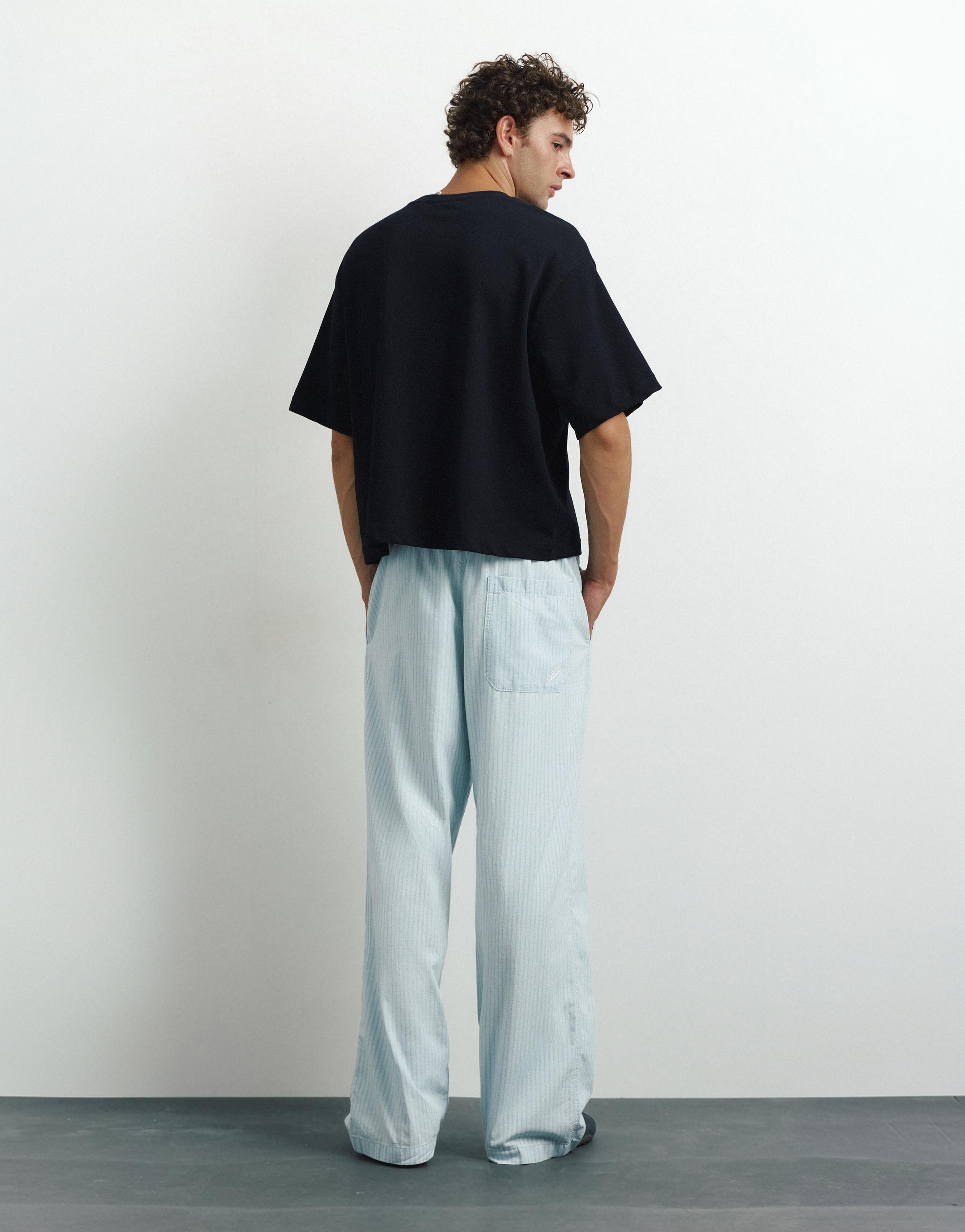 Striped pyjama-style trousers — Pale indigo