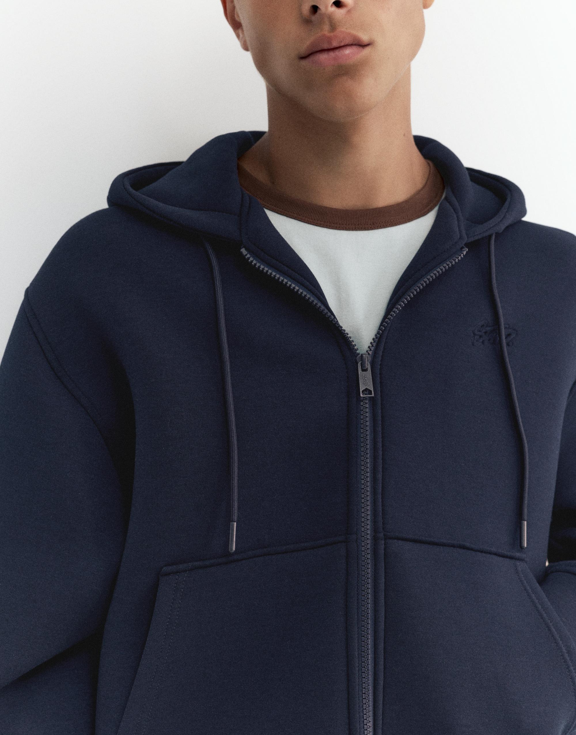 Neoprene-effect zip-up hoodie — Navy