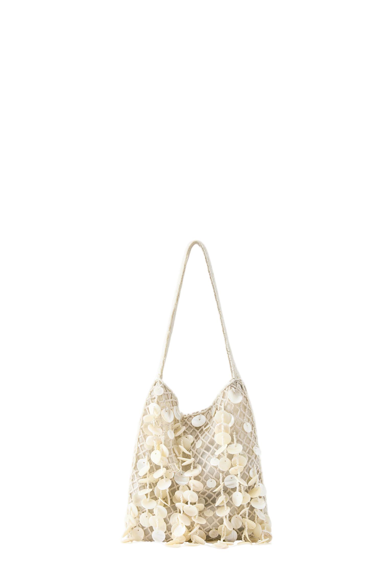 Beaded shoulder bag — Ecru
