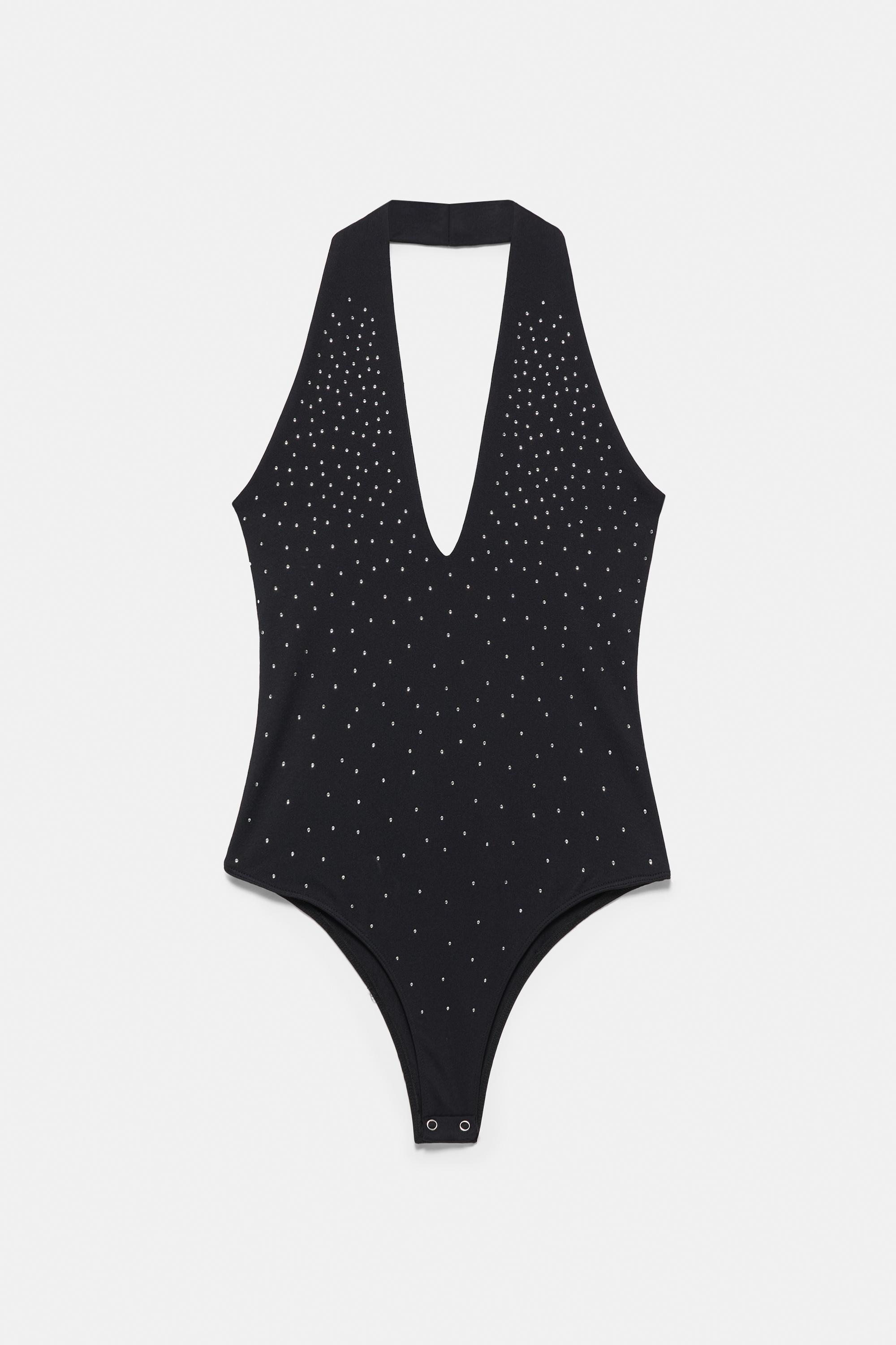 Rhinestone halter bodysuit — Black