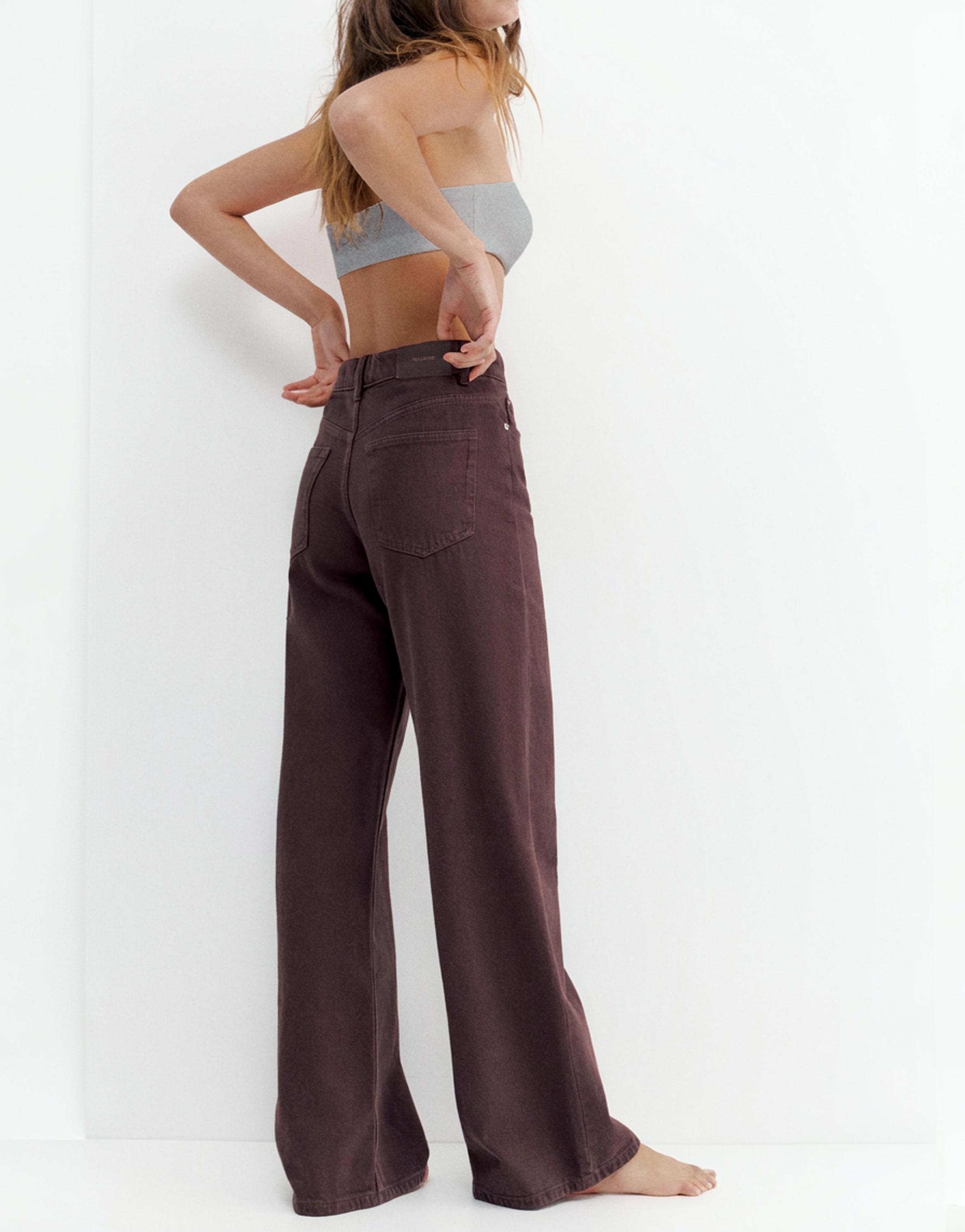 High-waist wide-leg jeans — Burgundy