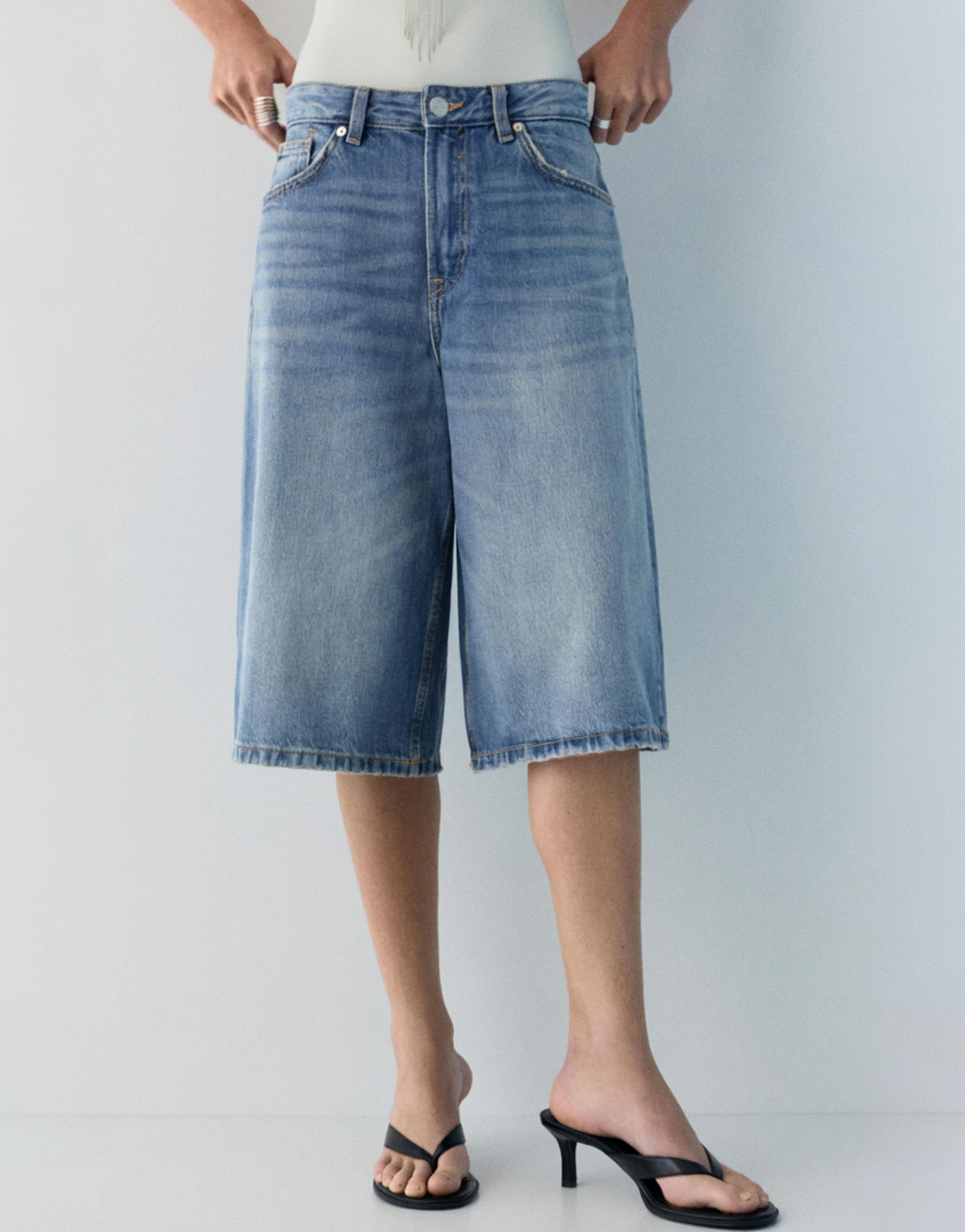 Düşük bel denim şort - Görsel 7