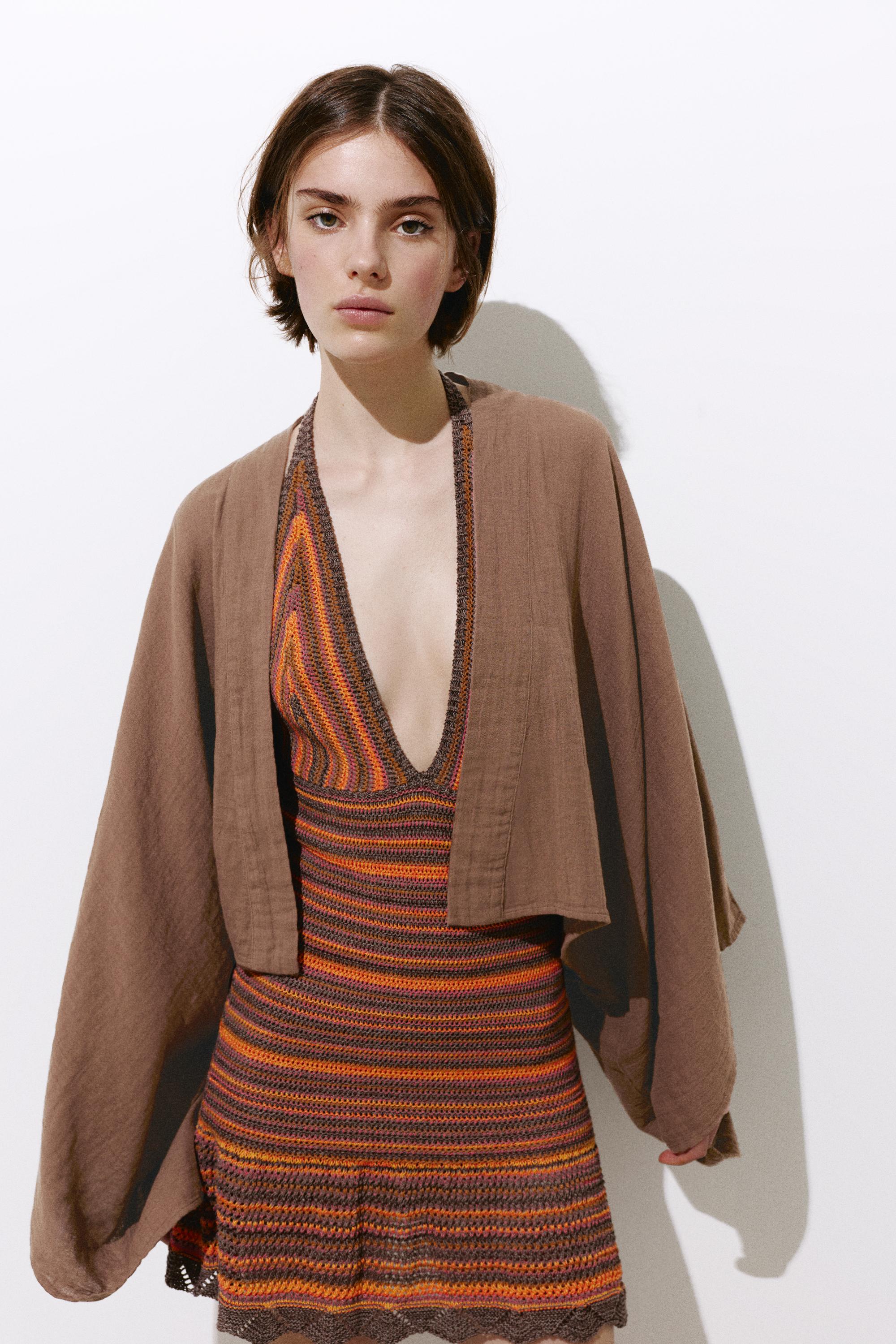 Short chiffon kimono — Brown