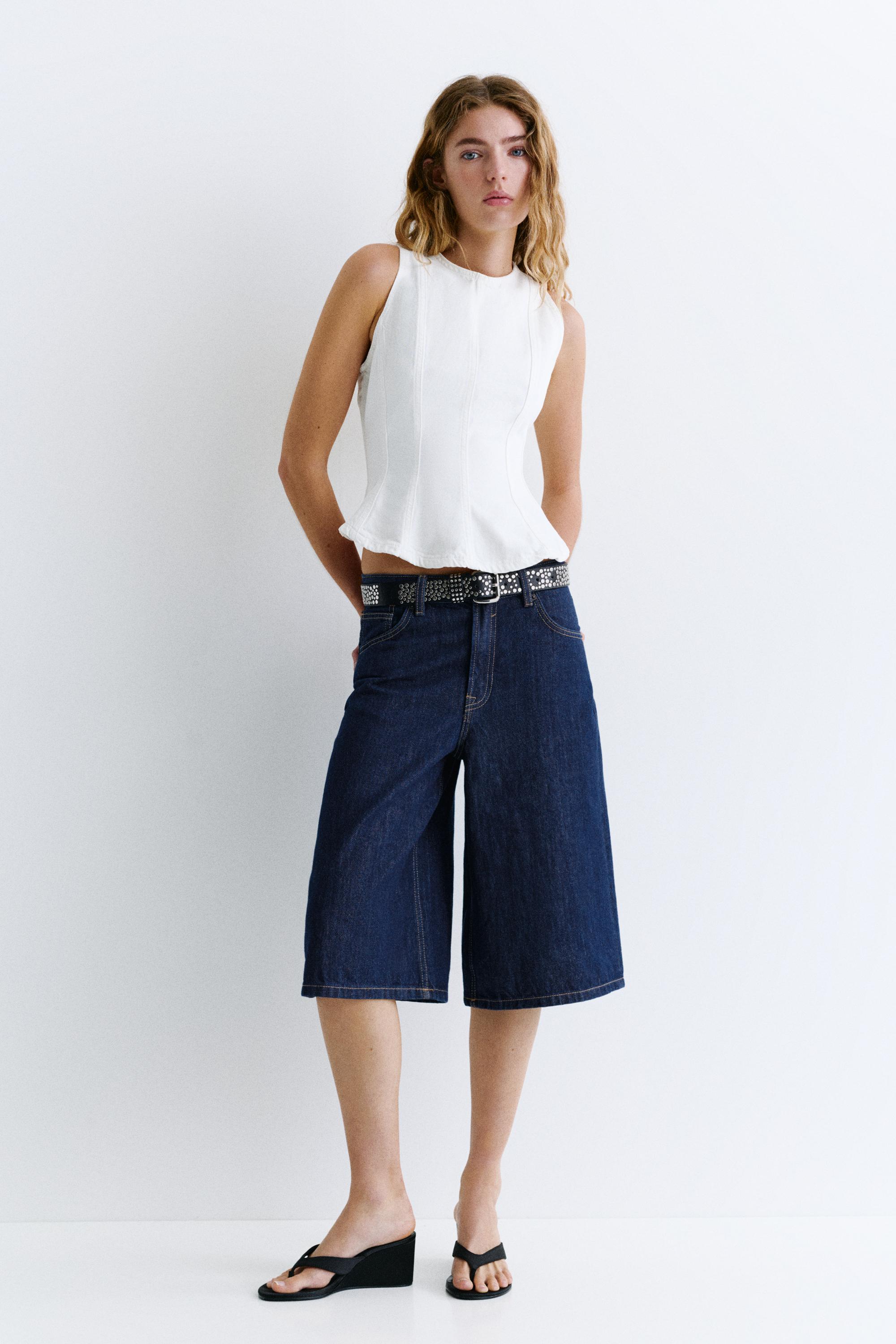 Low-rise denim jorts — Navy