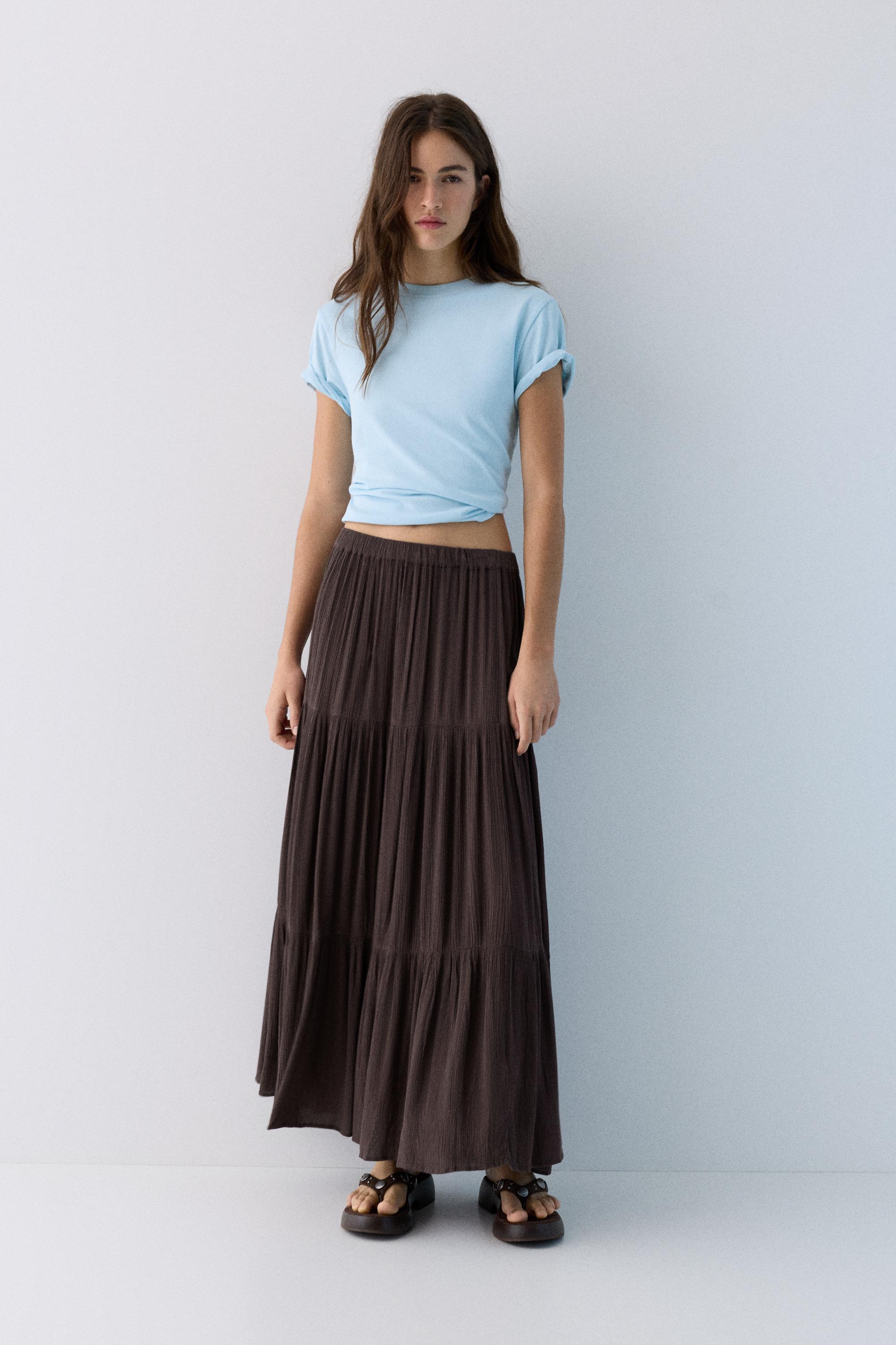 Flowy paneled midi skirt — Brown