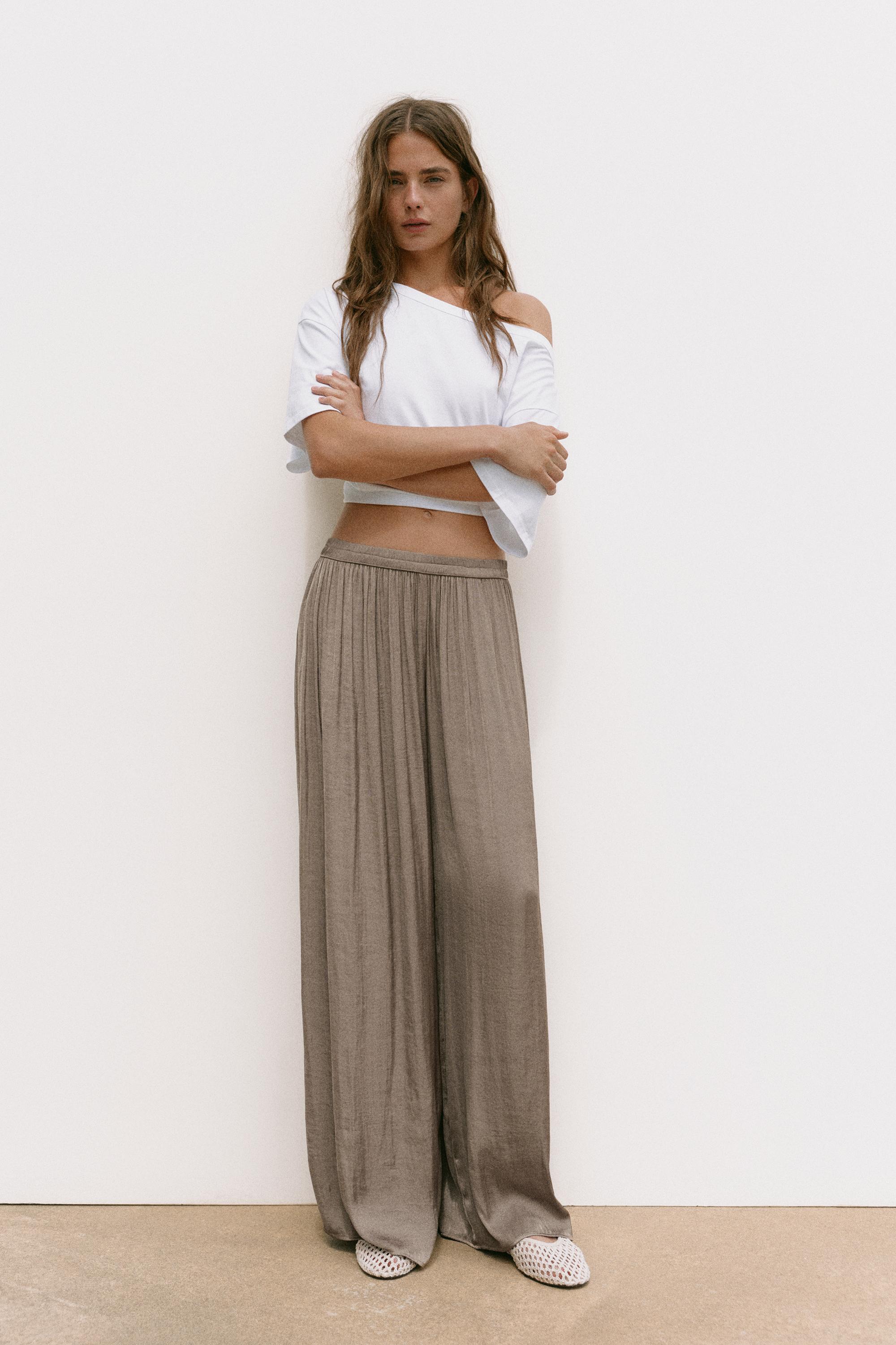 Satin wide-leg trousers — Mole brown