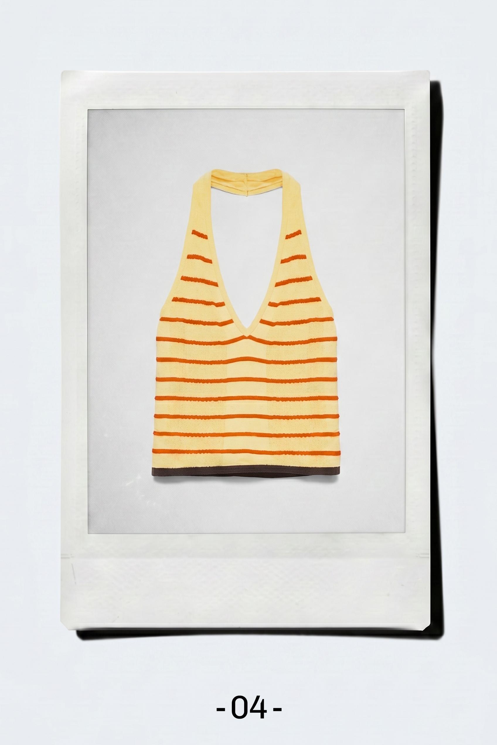 Striped knit halter top — Yellow