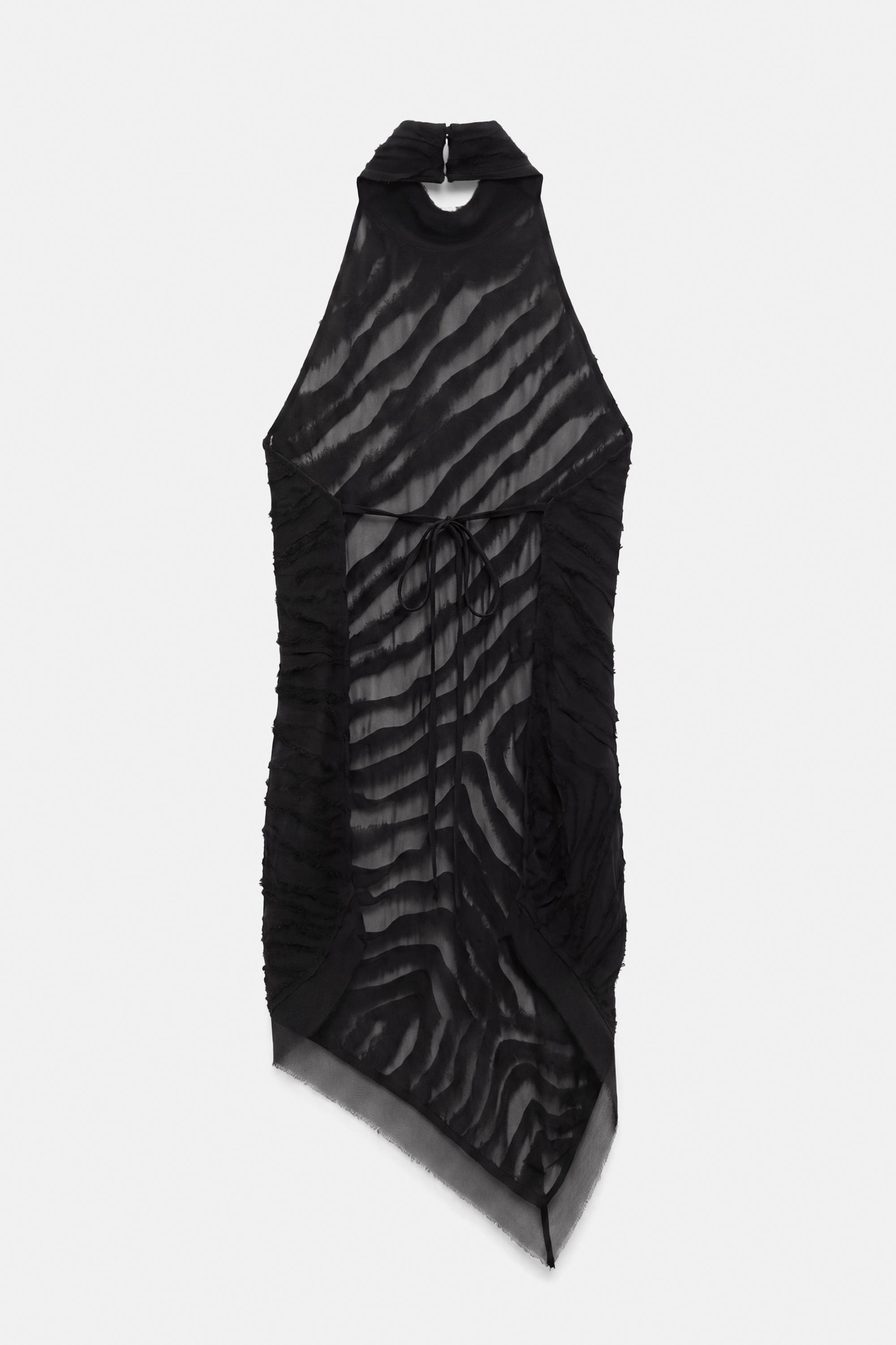 Textured open-back halter top — Black