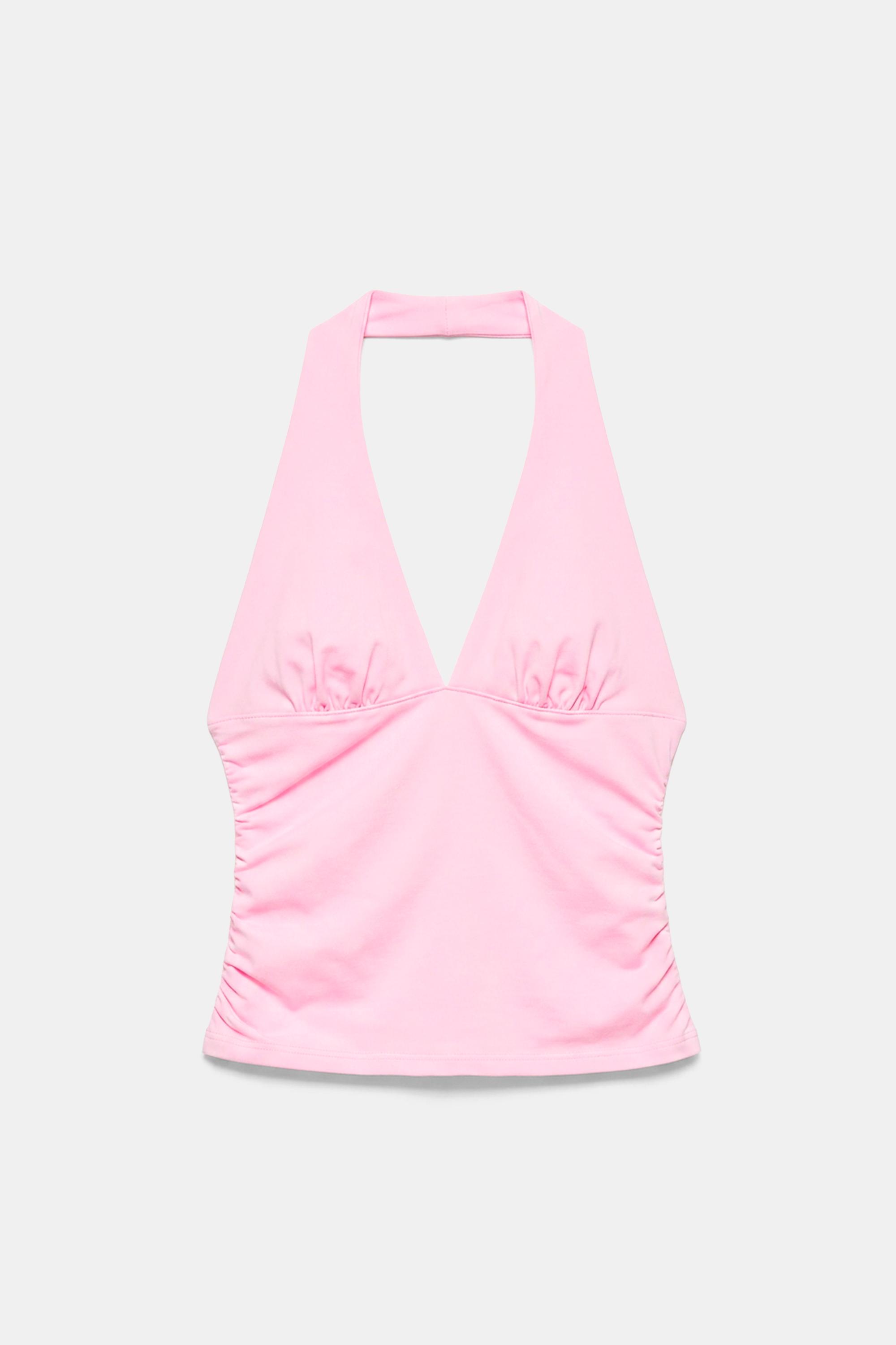 Halter neck top with gathering — Pink