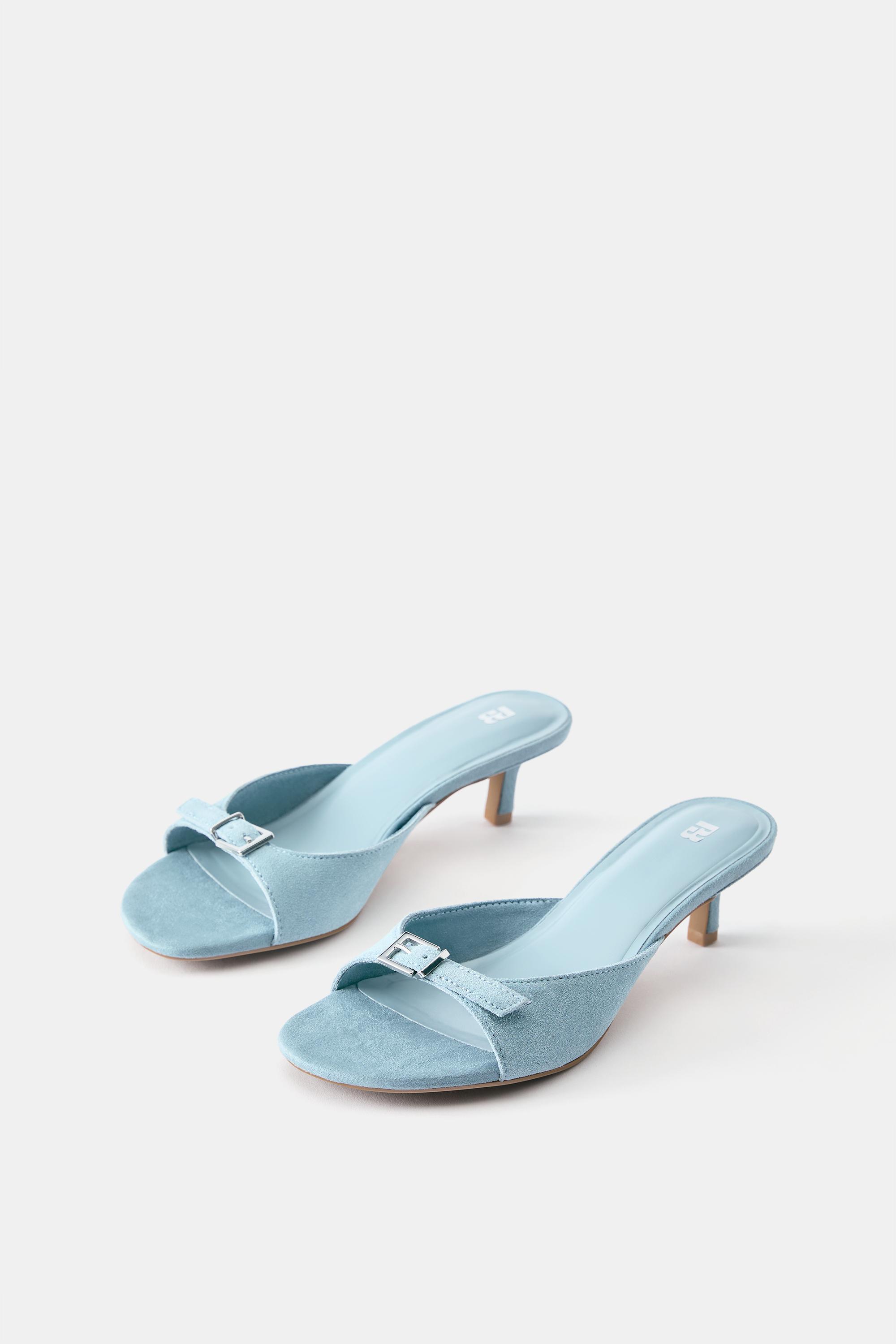 Leather buckled heeled mules — Blue
