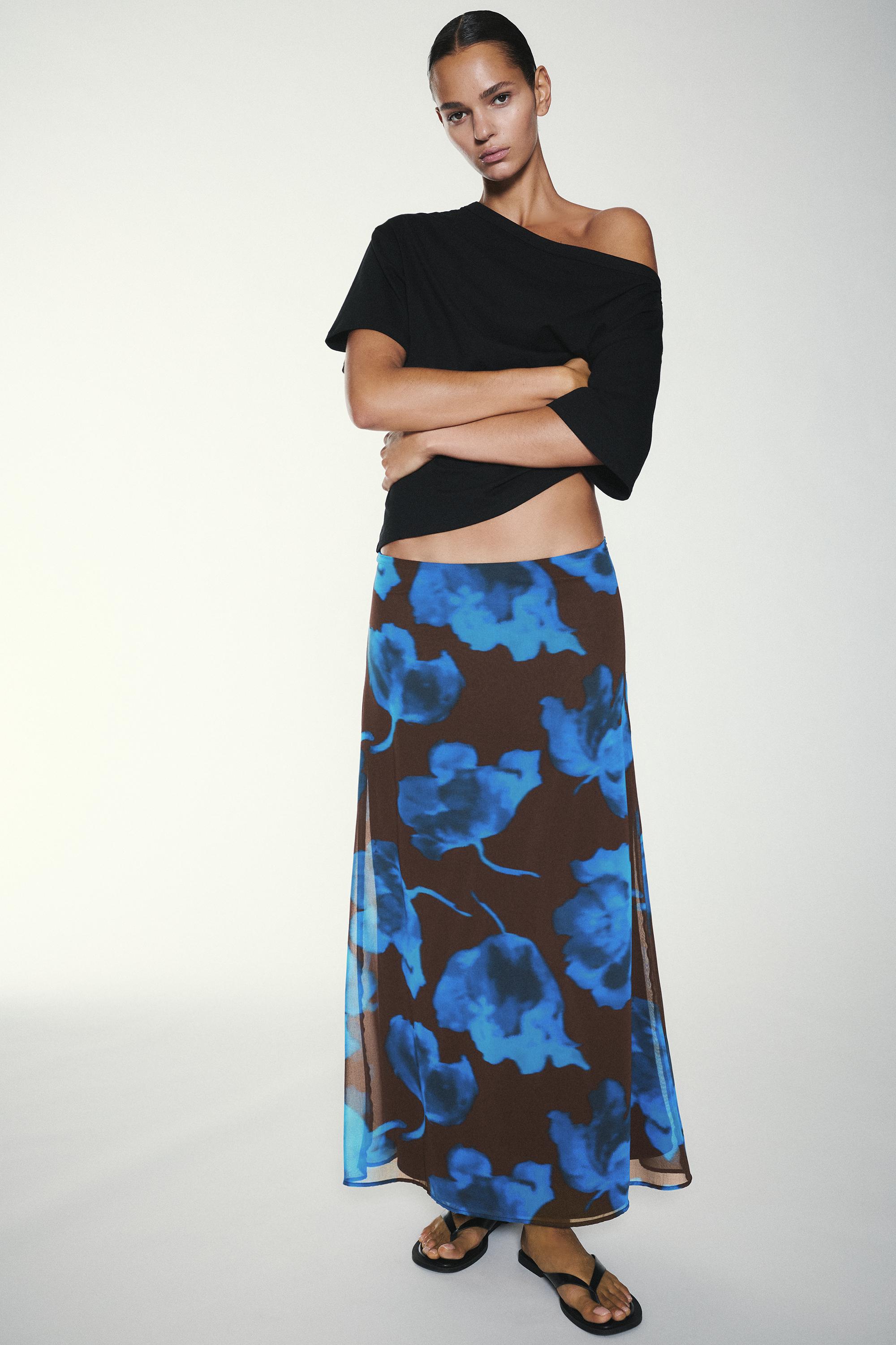 Floral midi skirt — Brown/Blue