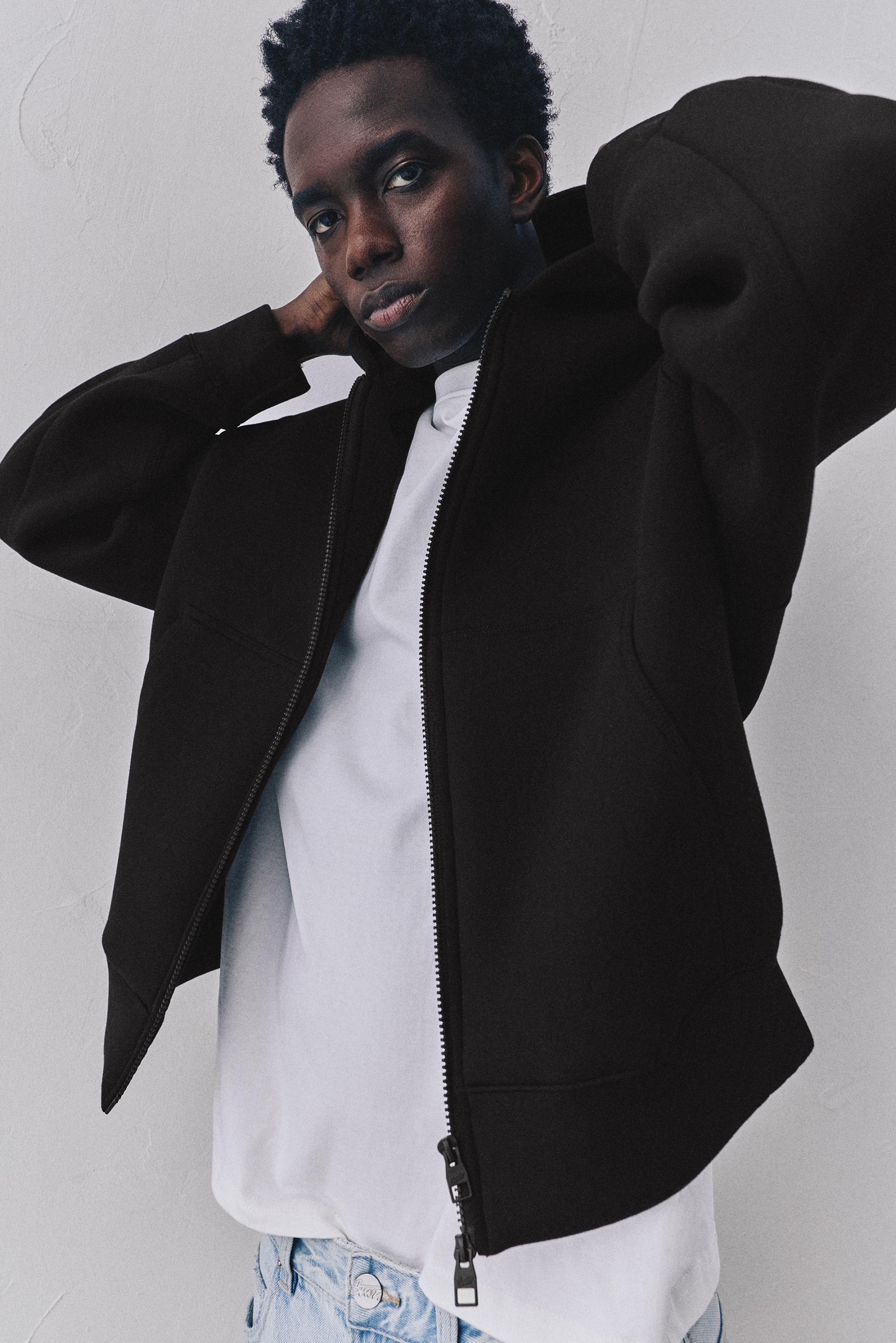 Neoprene-effect hoodie — Black
