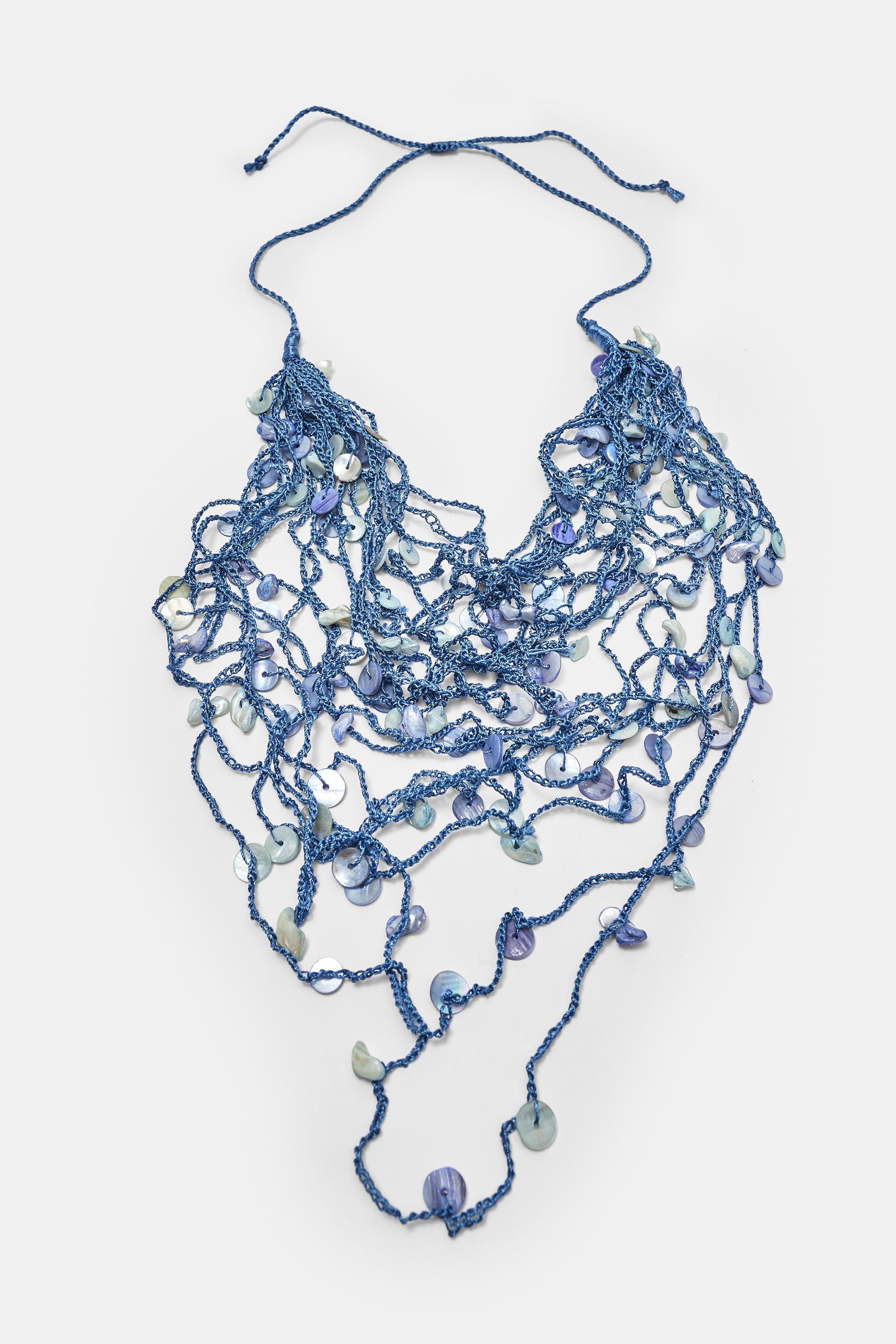 Mother-of-pearl-effect multi-strand necklace — Blue
