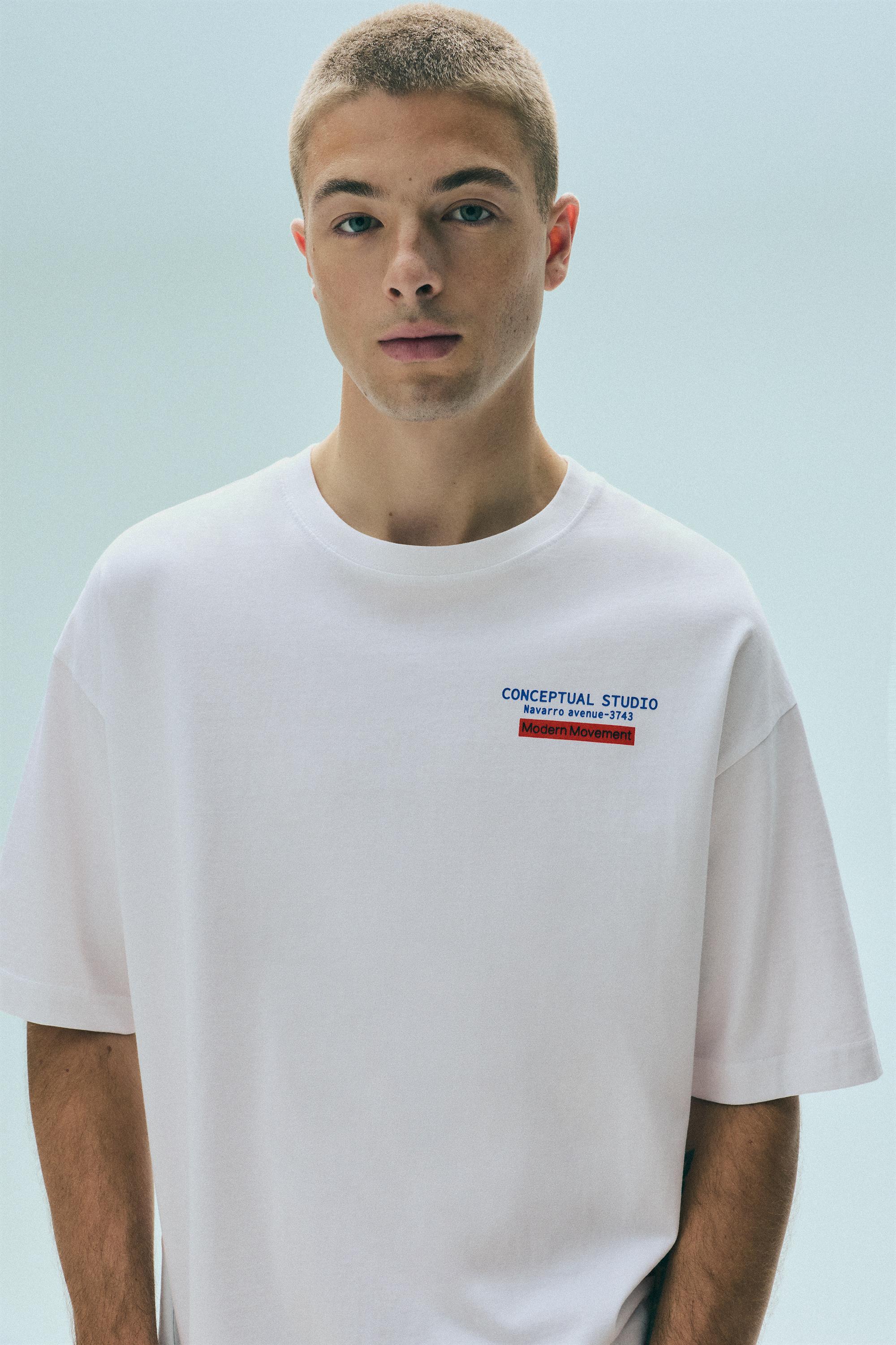 Pull&Bear Conceptual Studio grafikli relaxed tişört görsel 3