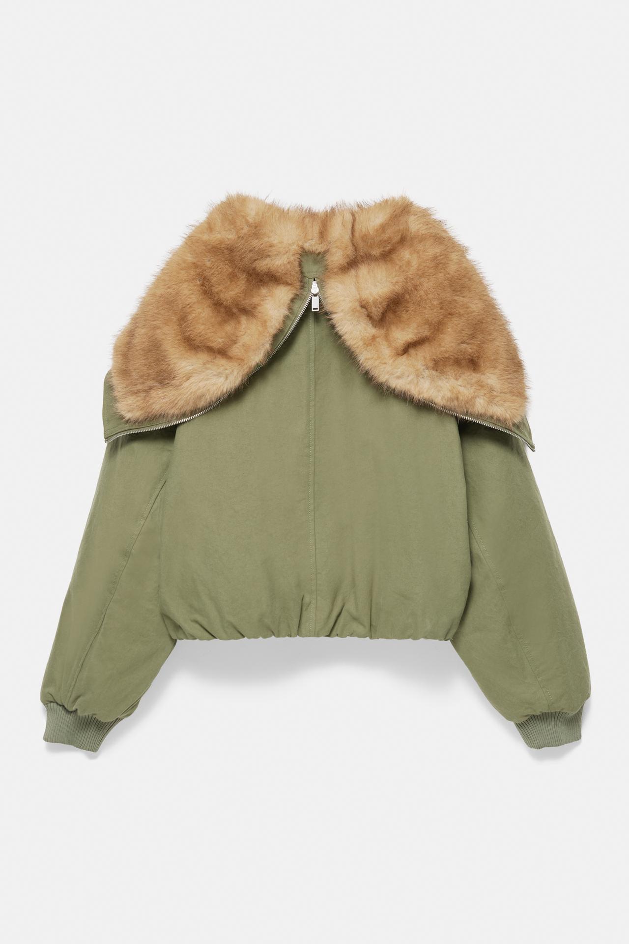 Parka with faux fur collar — Khaki