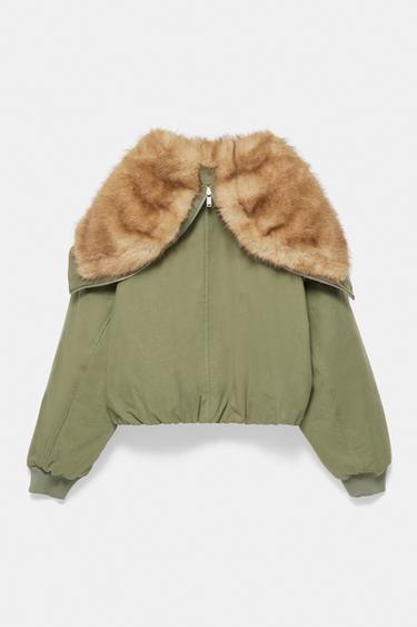 Parka with faux fur collar — Khaki 7
