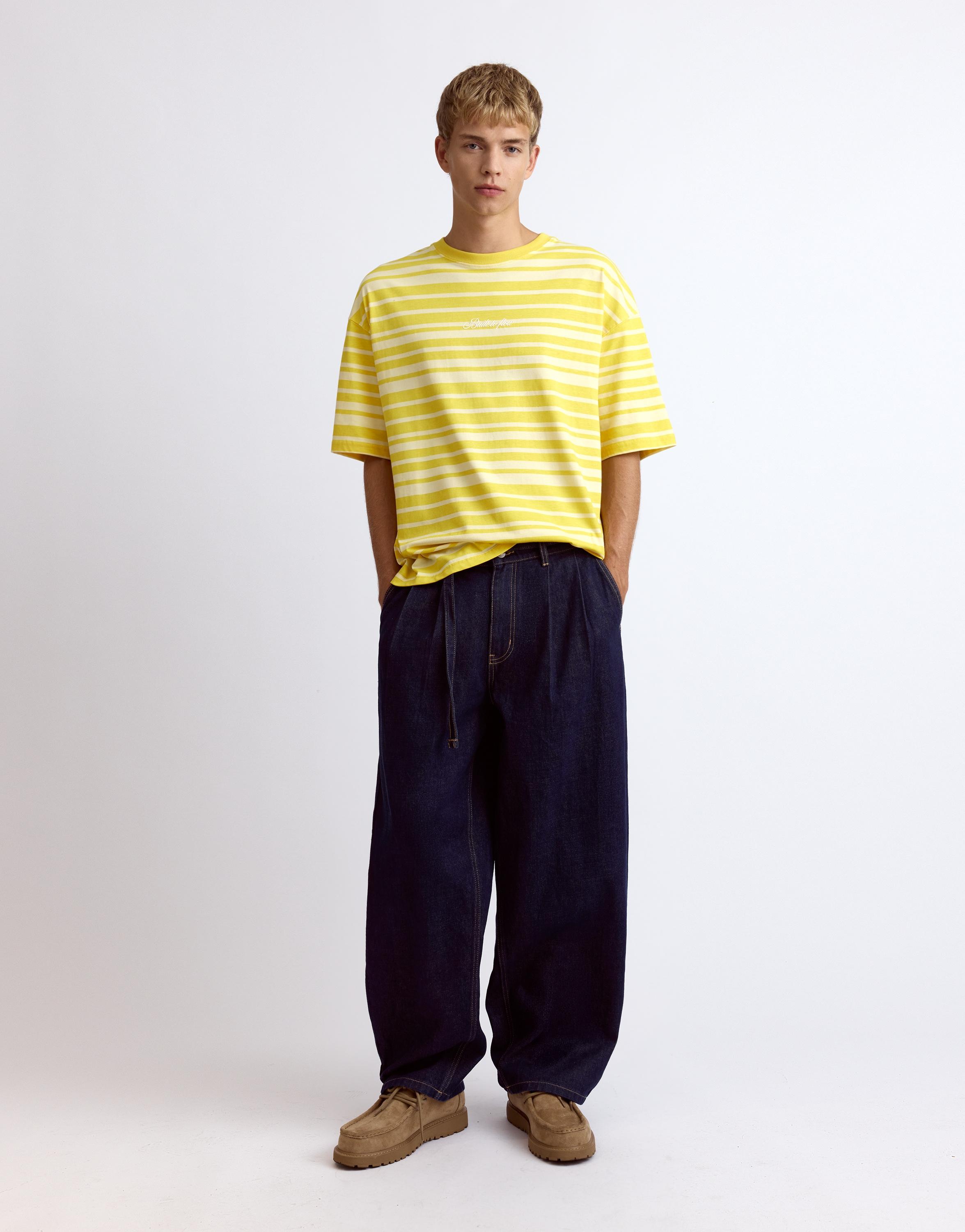 Pull&Bear Pileli kemerli relaxed jean görsel 3