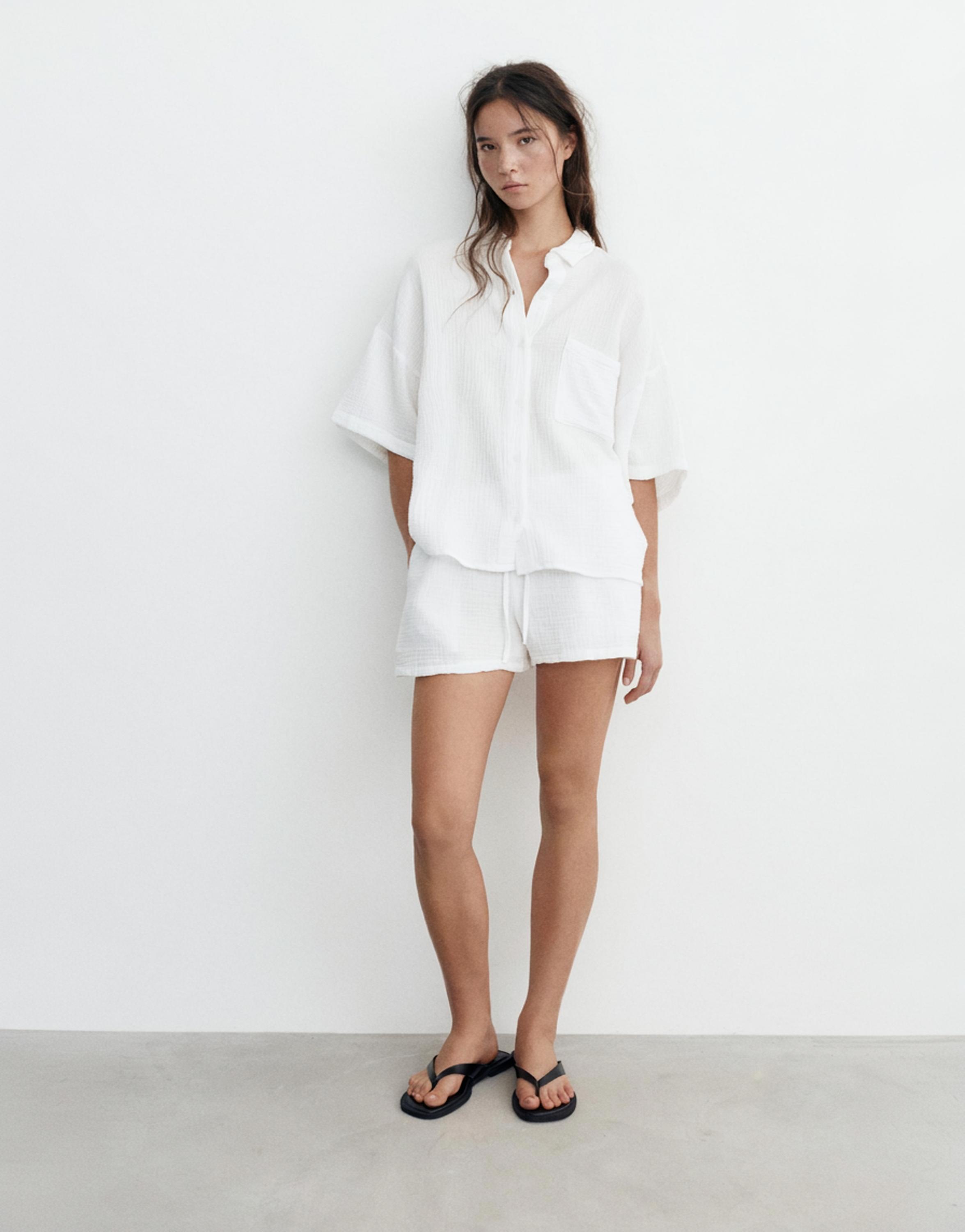 Short sleeve crepe shirt — White