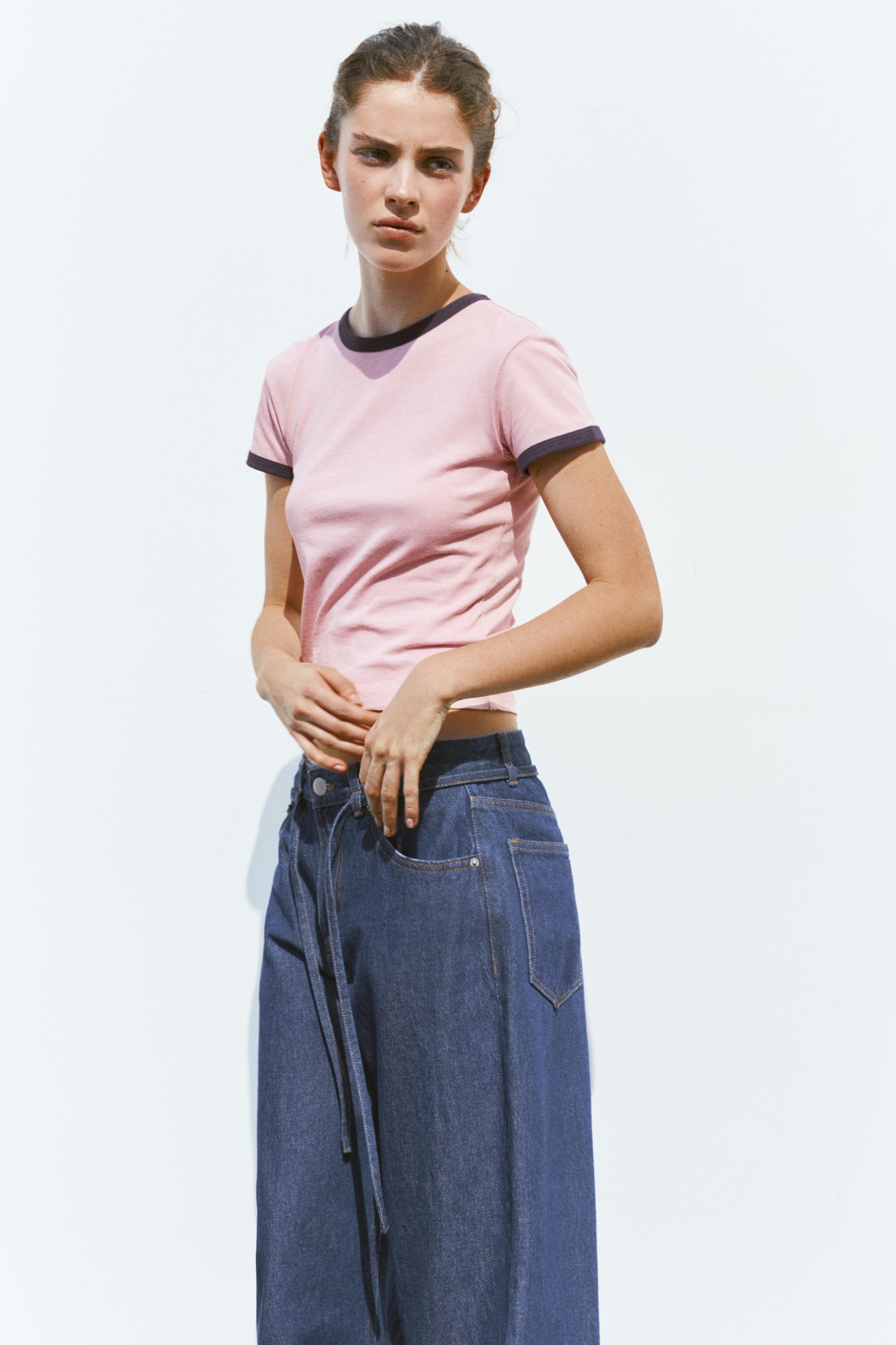 Short sleeve ribbed T-shirt — Pink