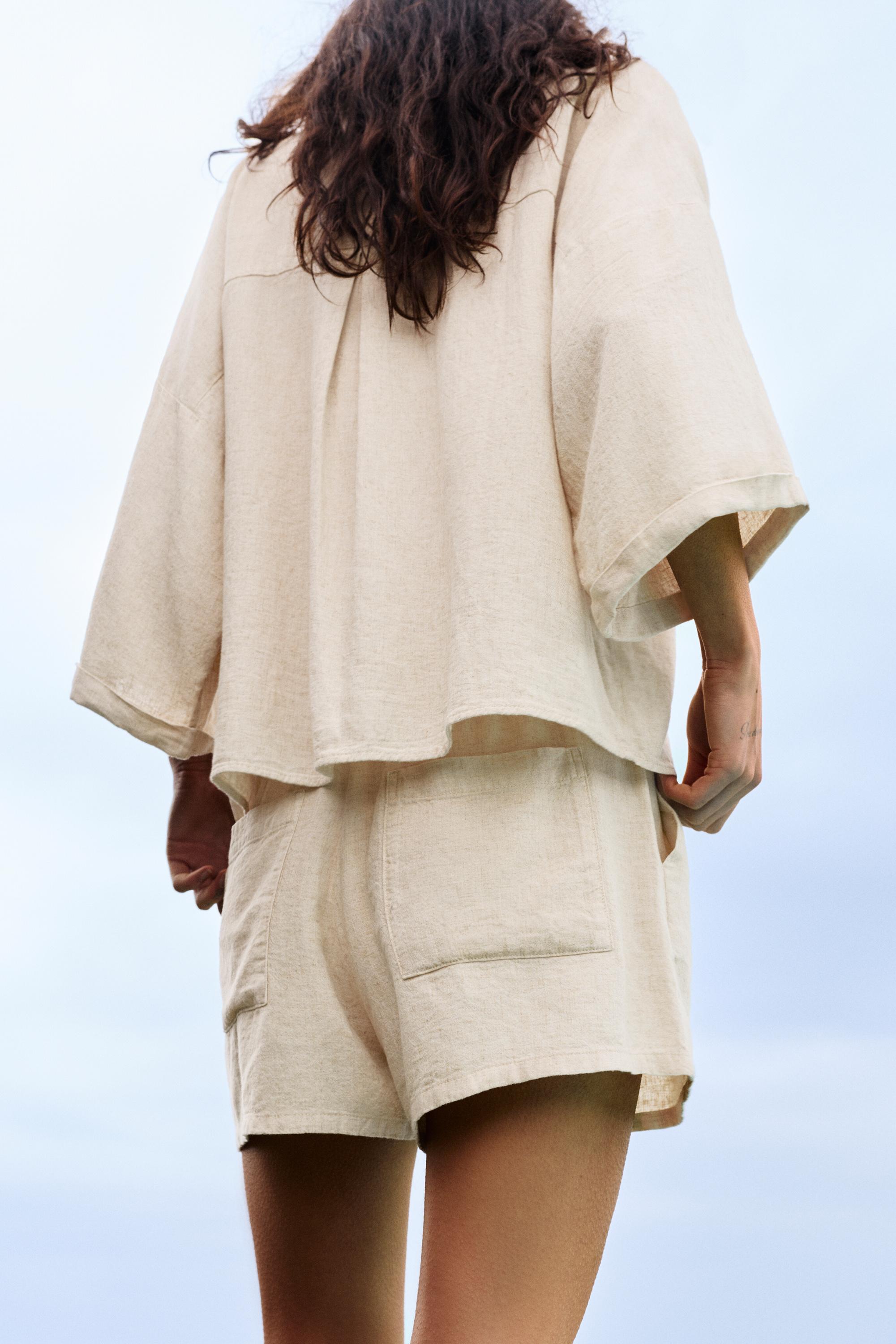 Linen blend shirt — Beige