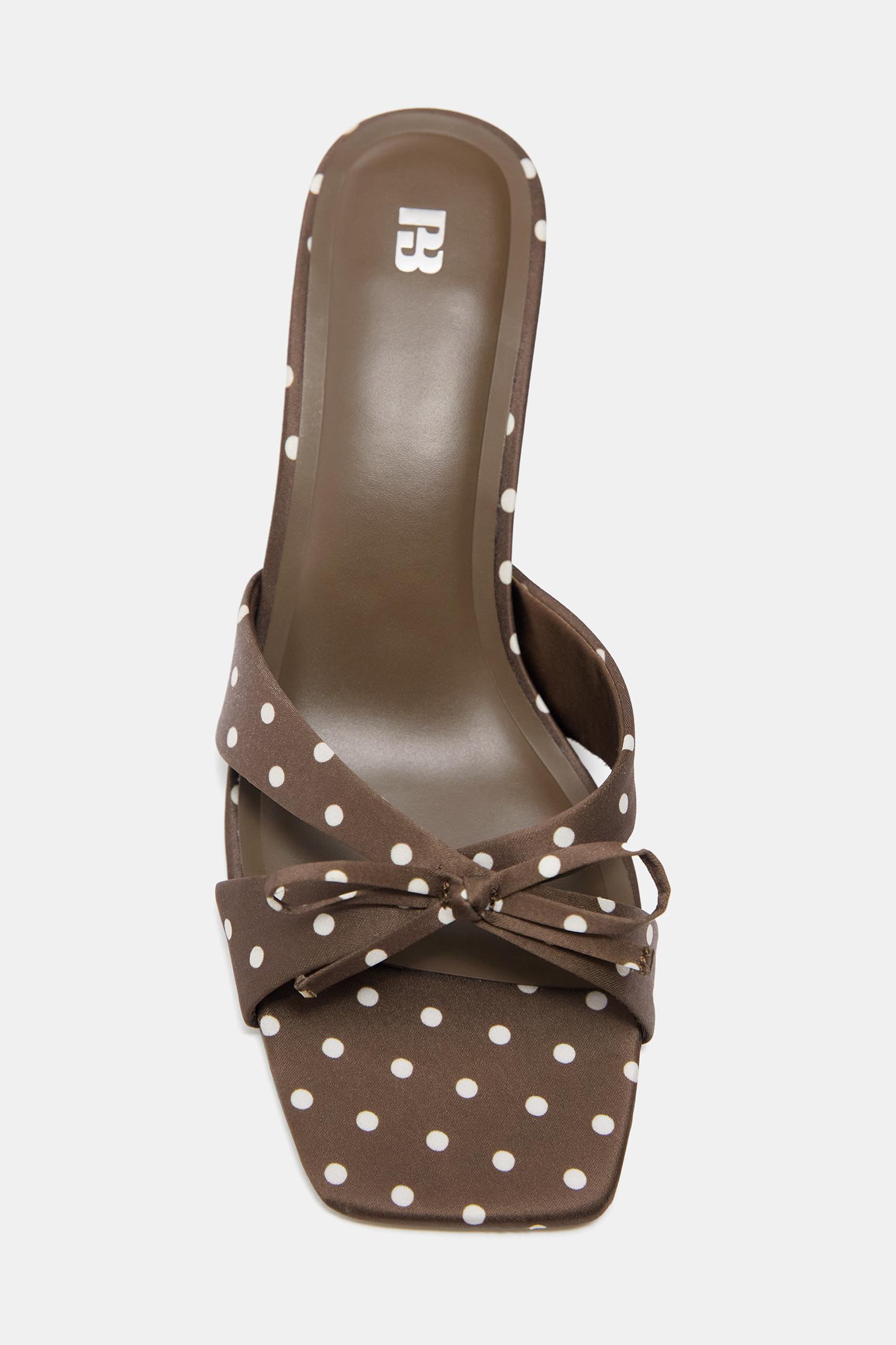 Polka dot mule high-heel sandals — Brown