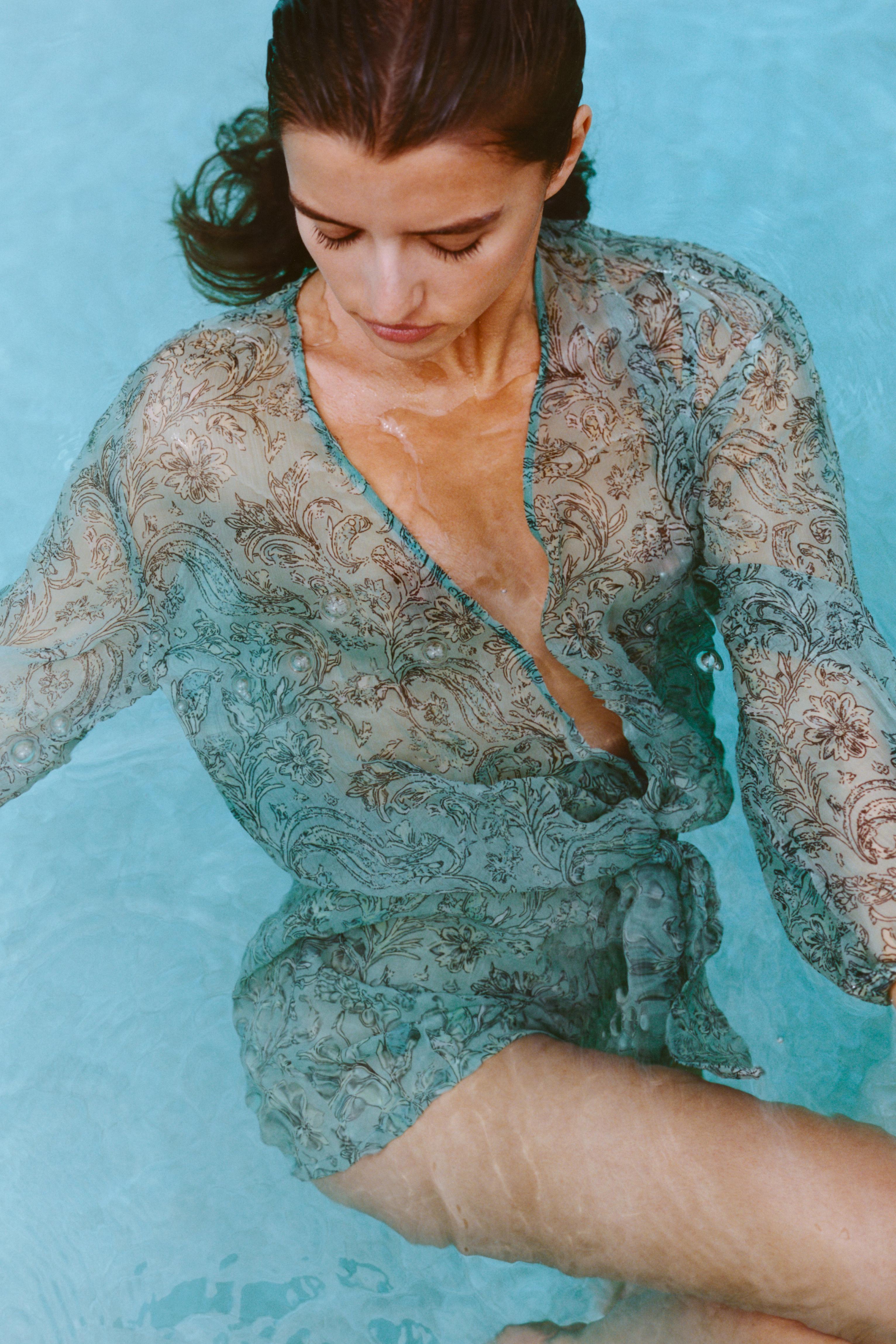 Printed gathered romper — Turquoise