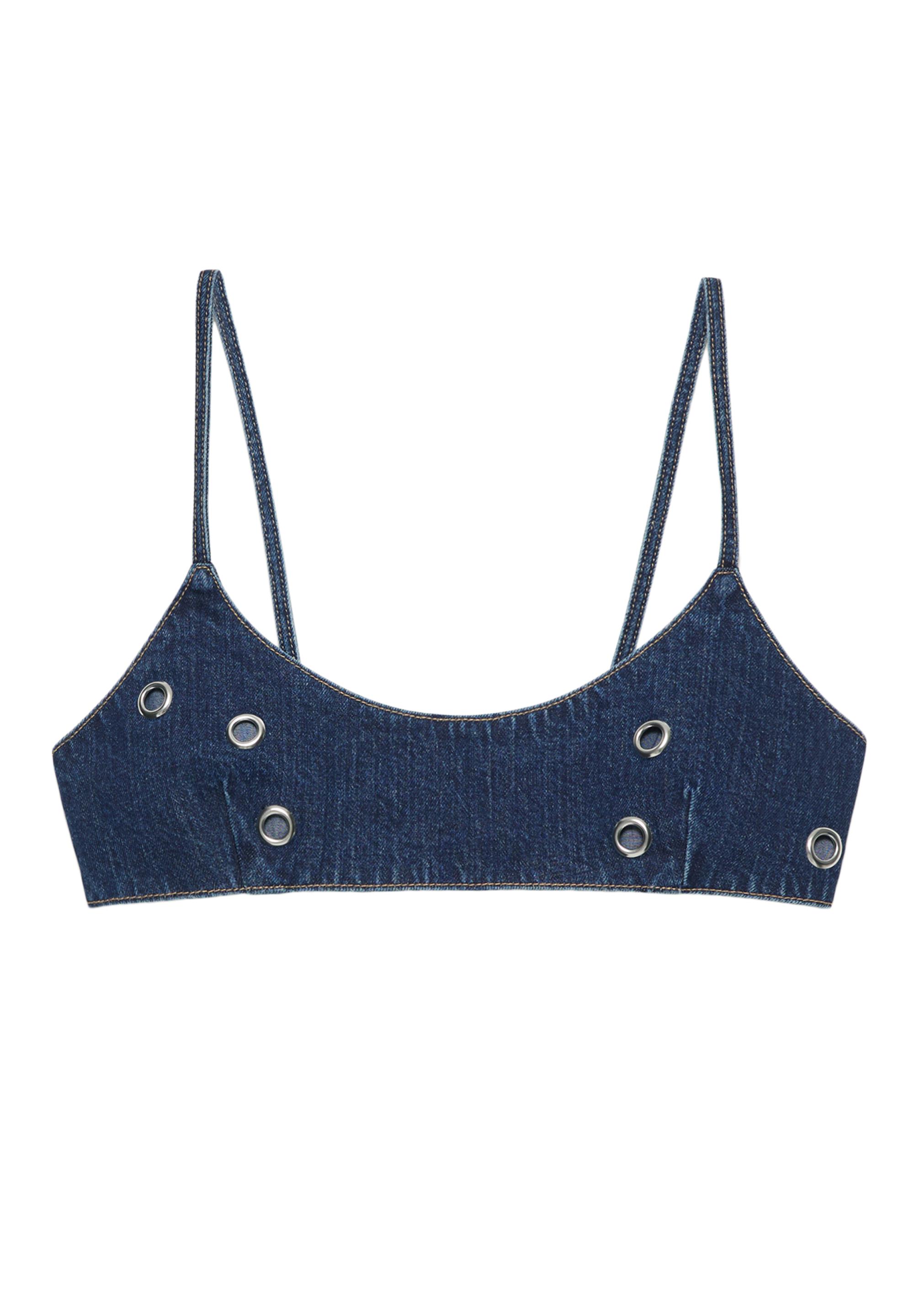 Kuşgözü detaylı denim top - Görsel 3