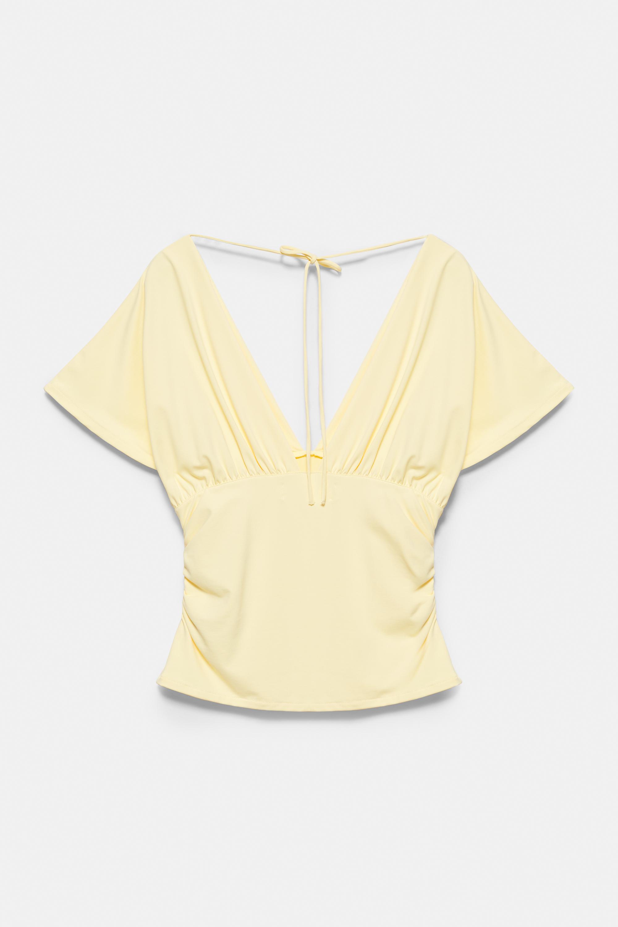 Gathered V-neck top — Yellow