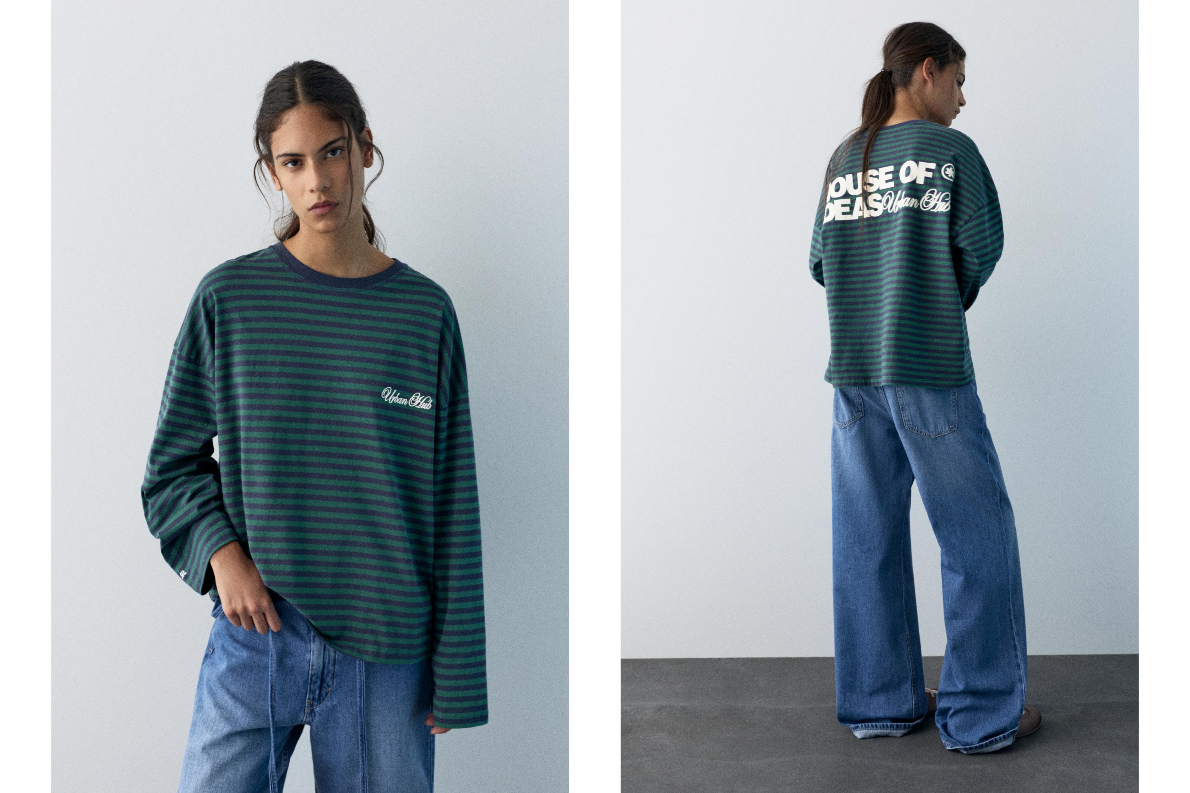 Yazılı çizgili uzun kollu t-shirt - Görsel 41