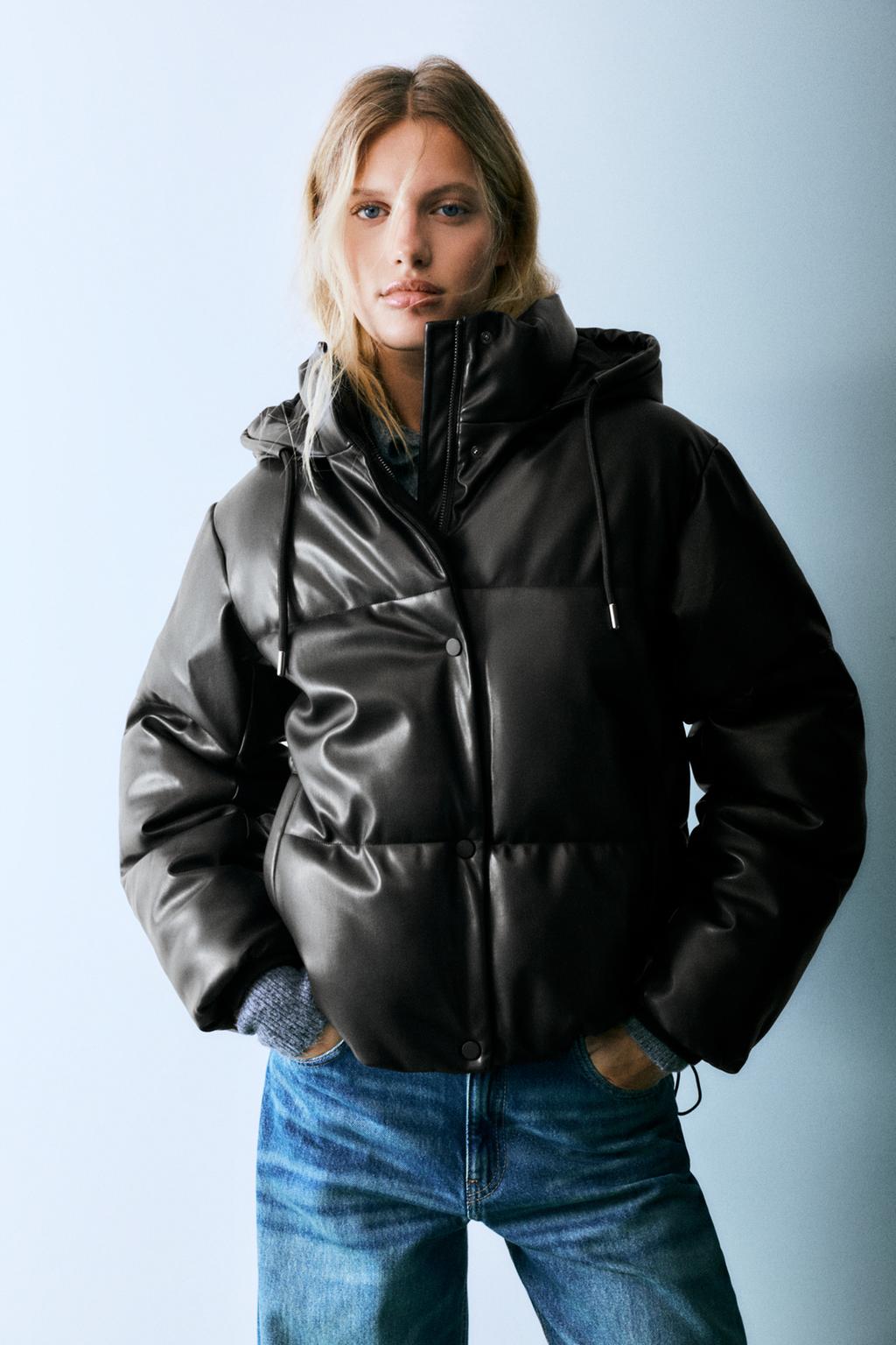 Leather effect puffer jacket