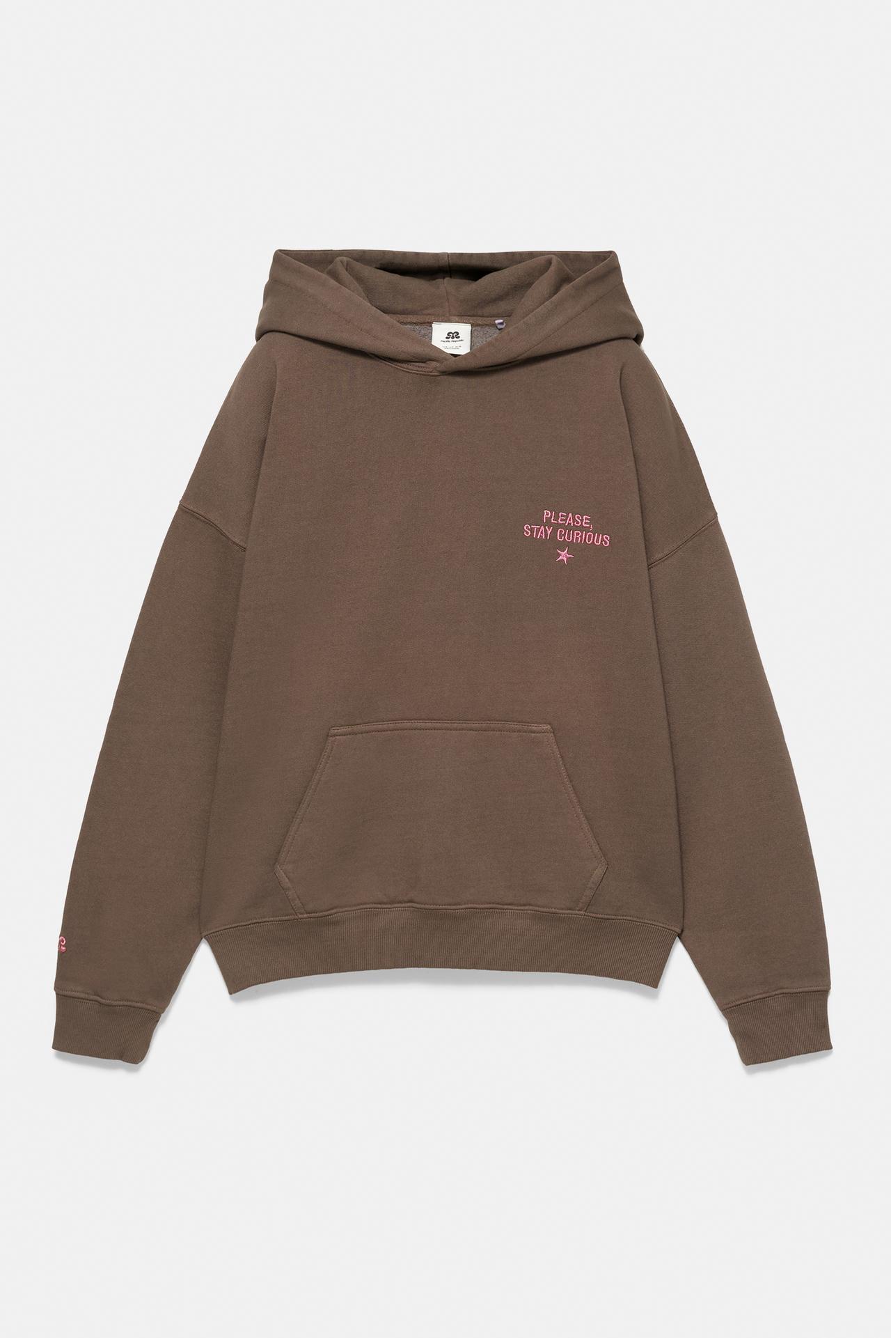 Embroidered hood sweatshirt — Brown