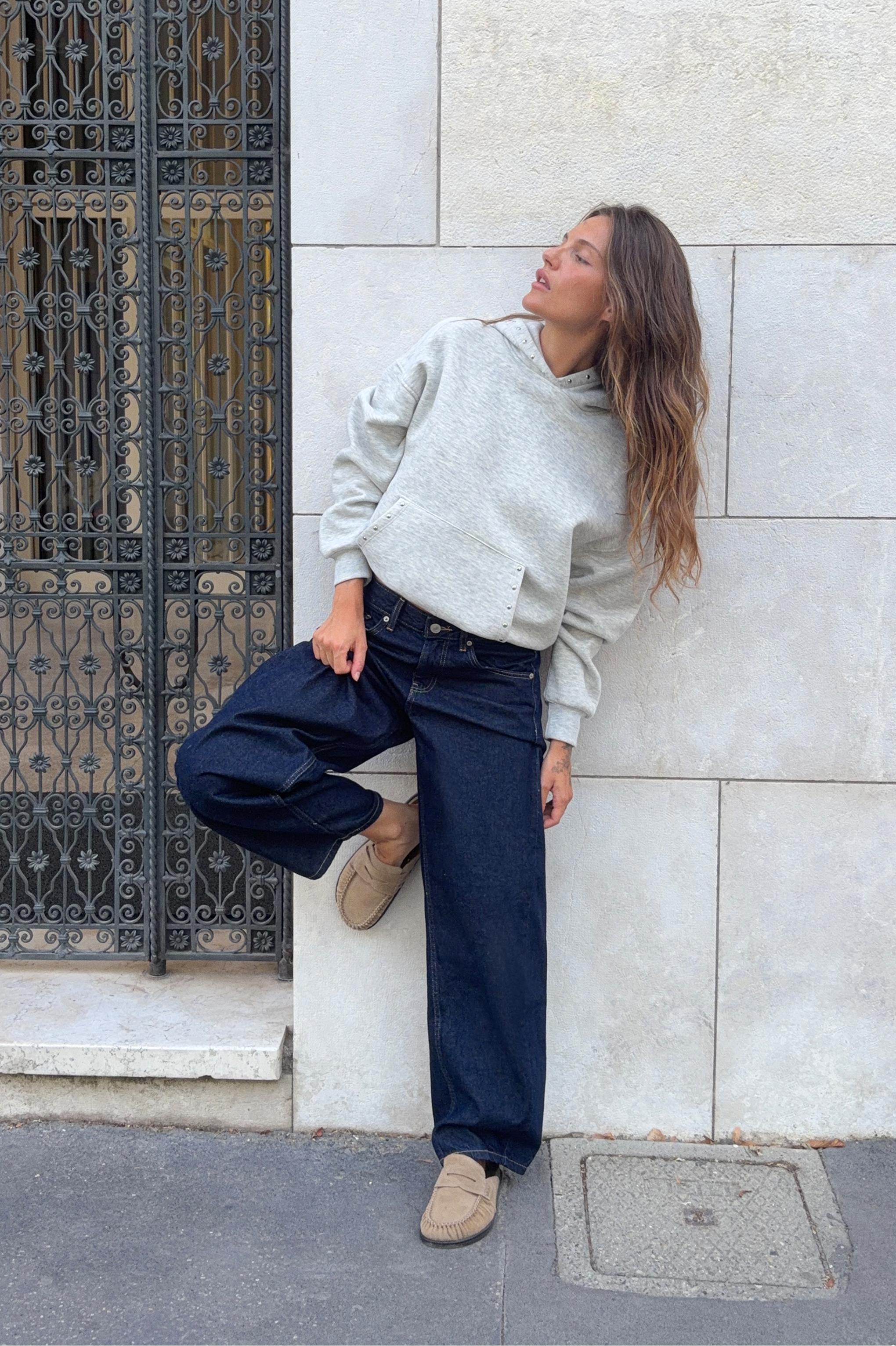Studded hoodie — Grey marl