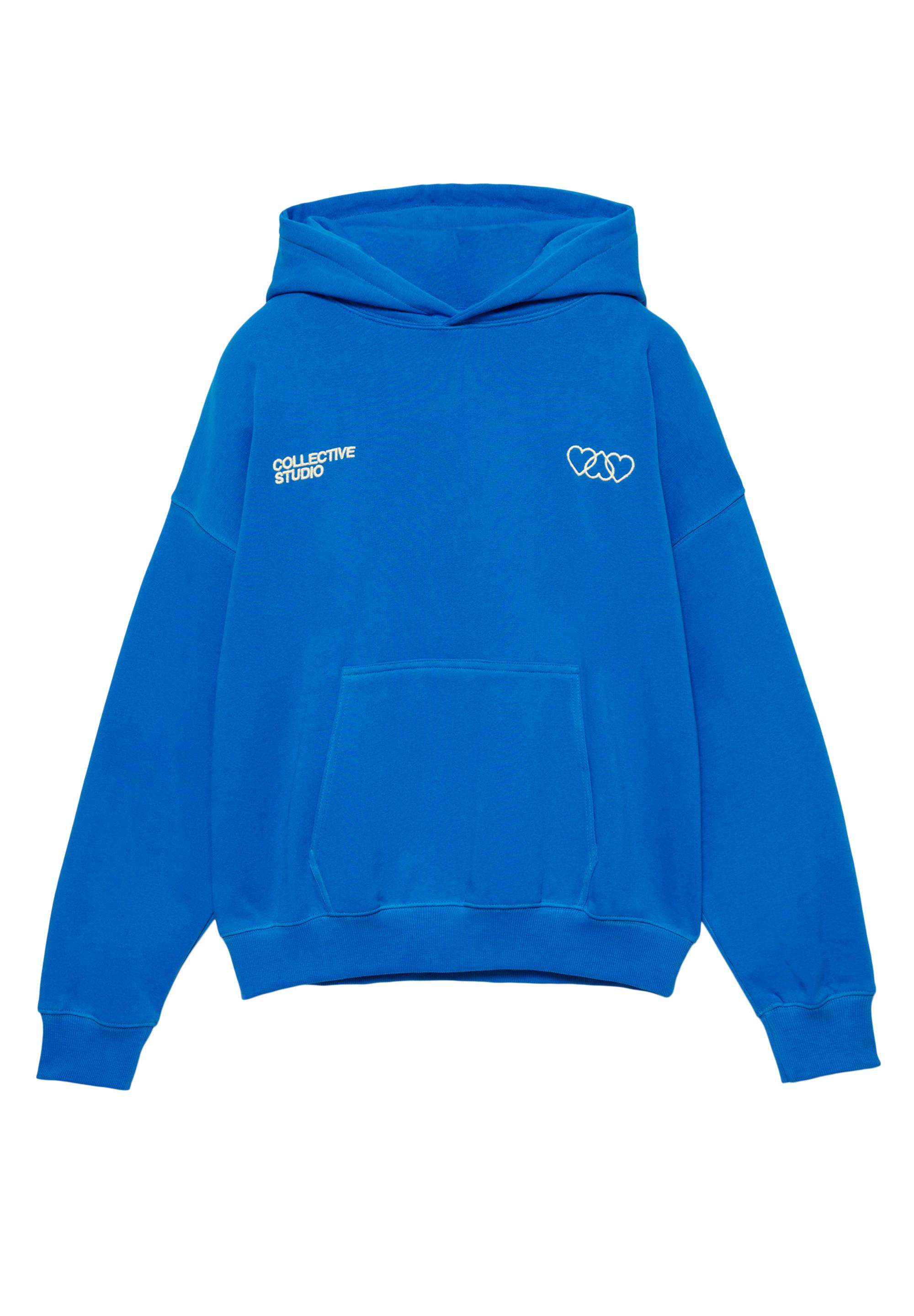 Mavi kalp desenli kapüşonlu sweatshirt