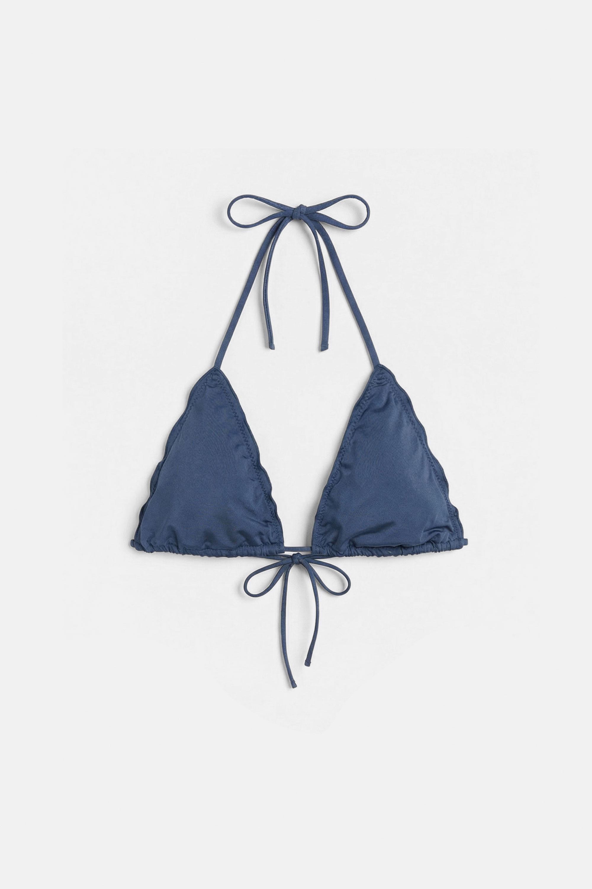 Ruffled triangle bikini top — Blue