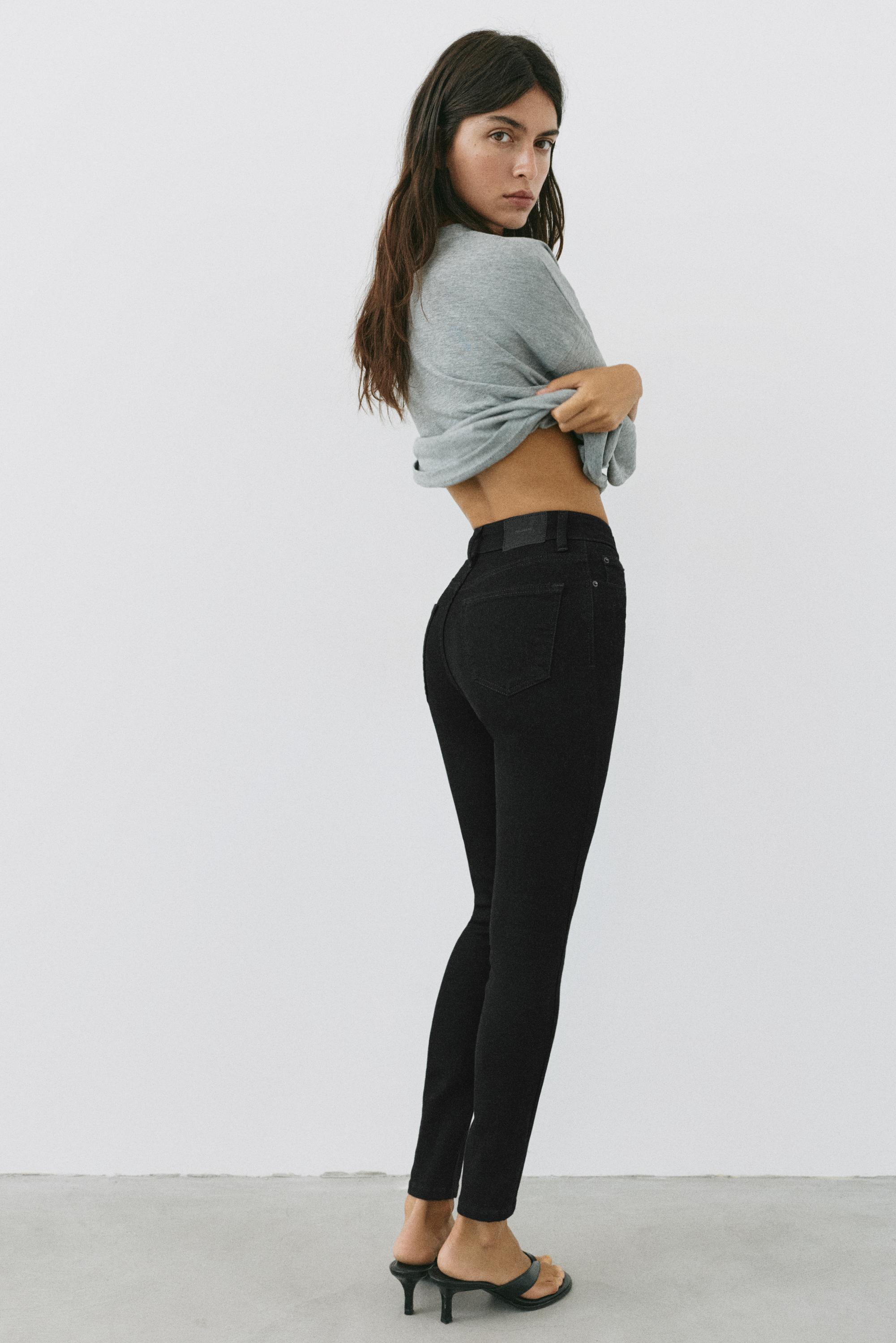 High-waist skinny jeans — Black marl