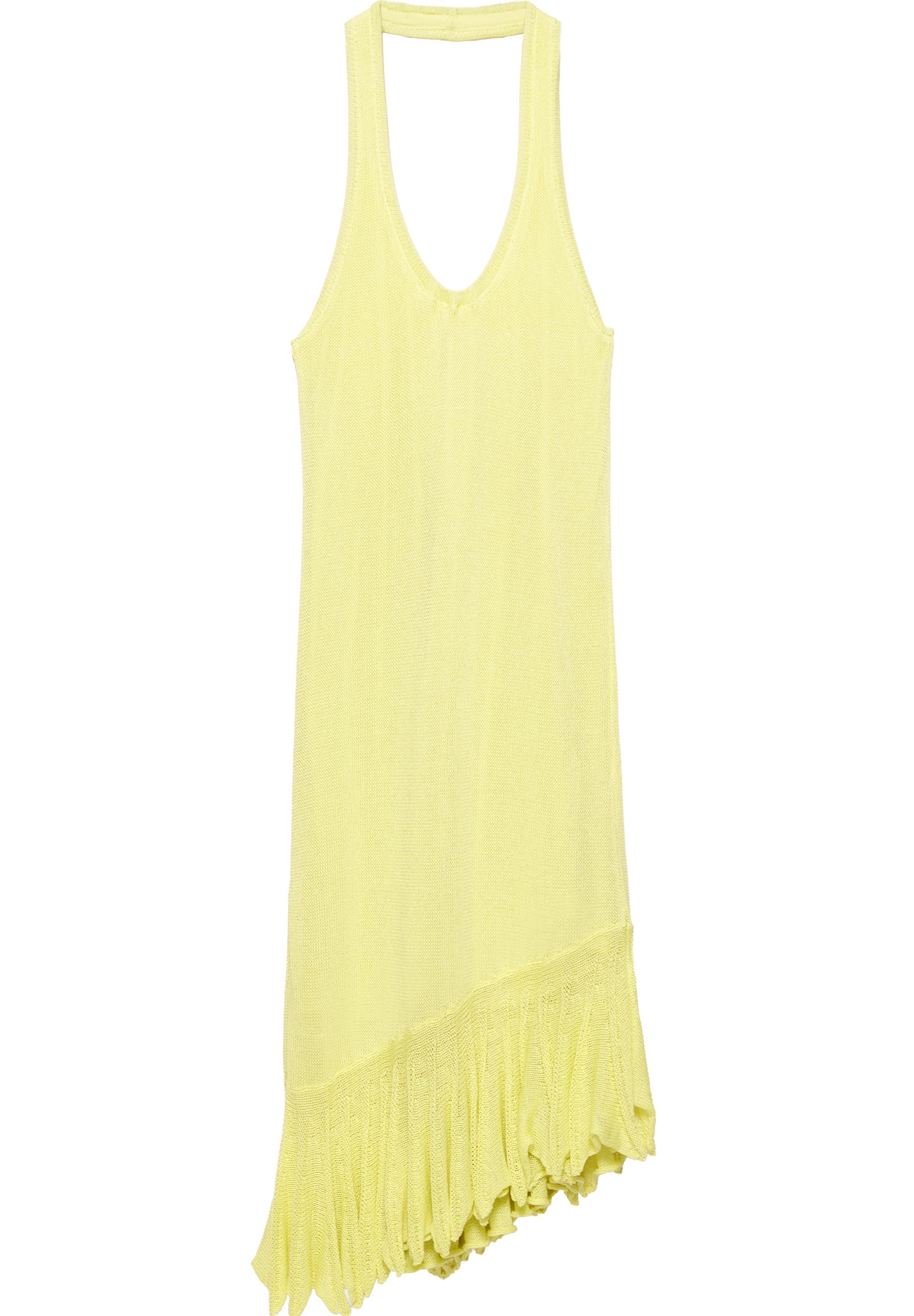 Asymmetric knit halter dress — Lime