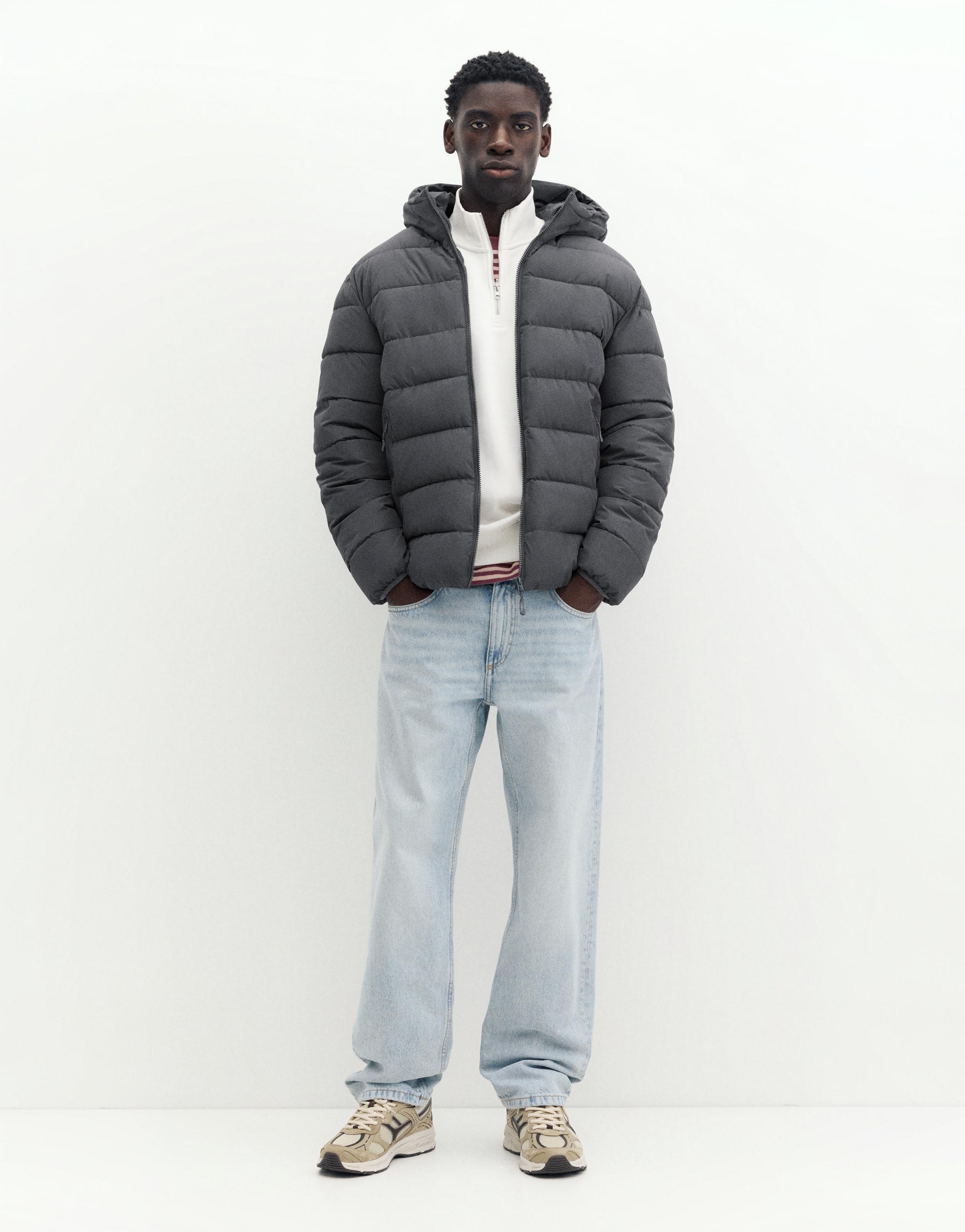 Puffer jacket with hood — Dark grey