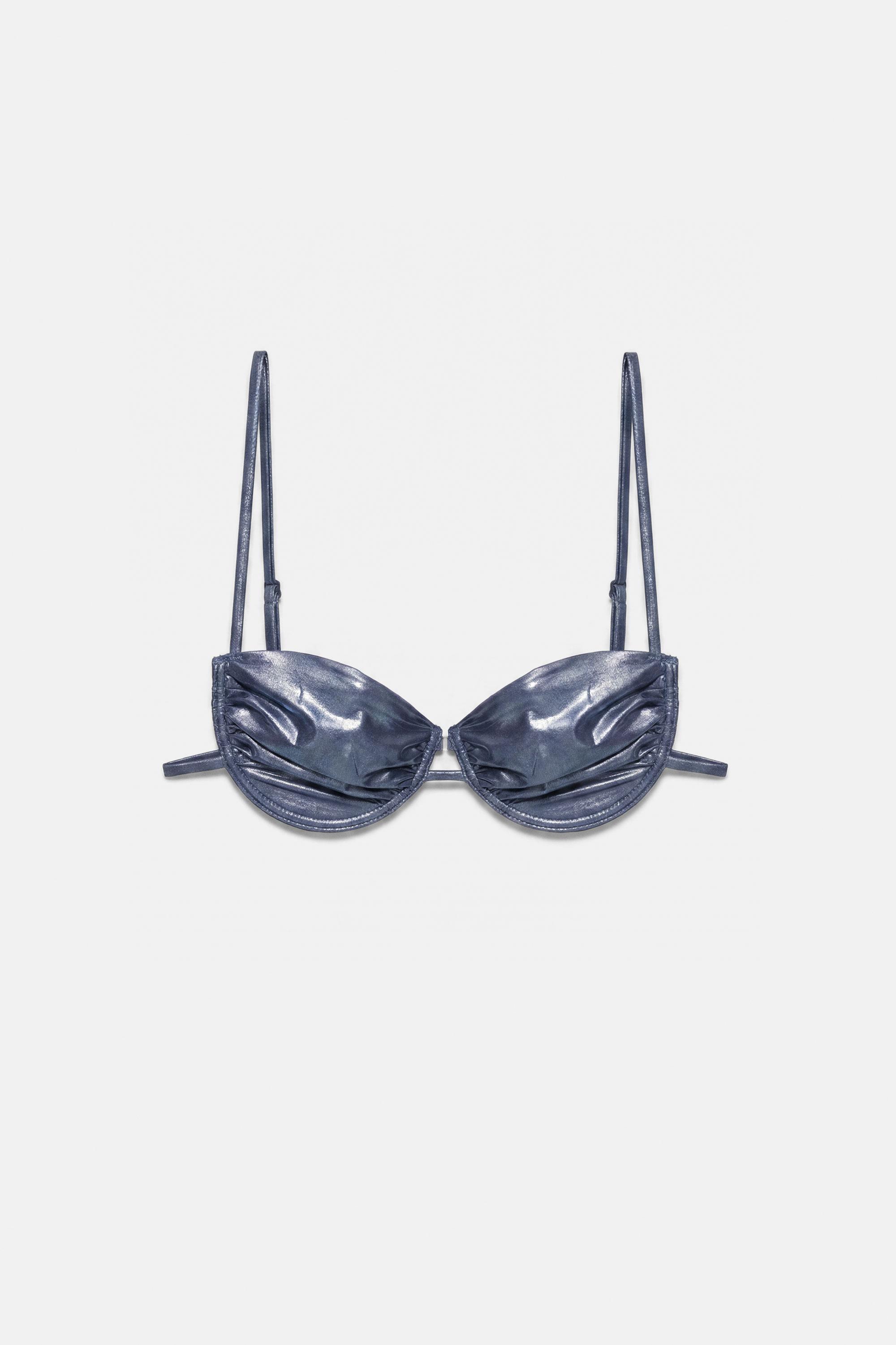 Draped balconette bikini top — Blue