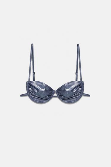 Draped balconette bikini top — Blue 3