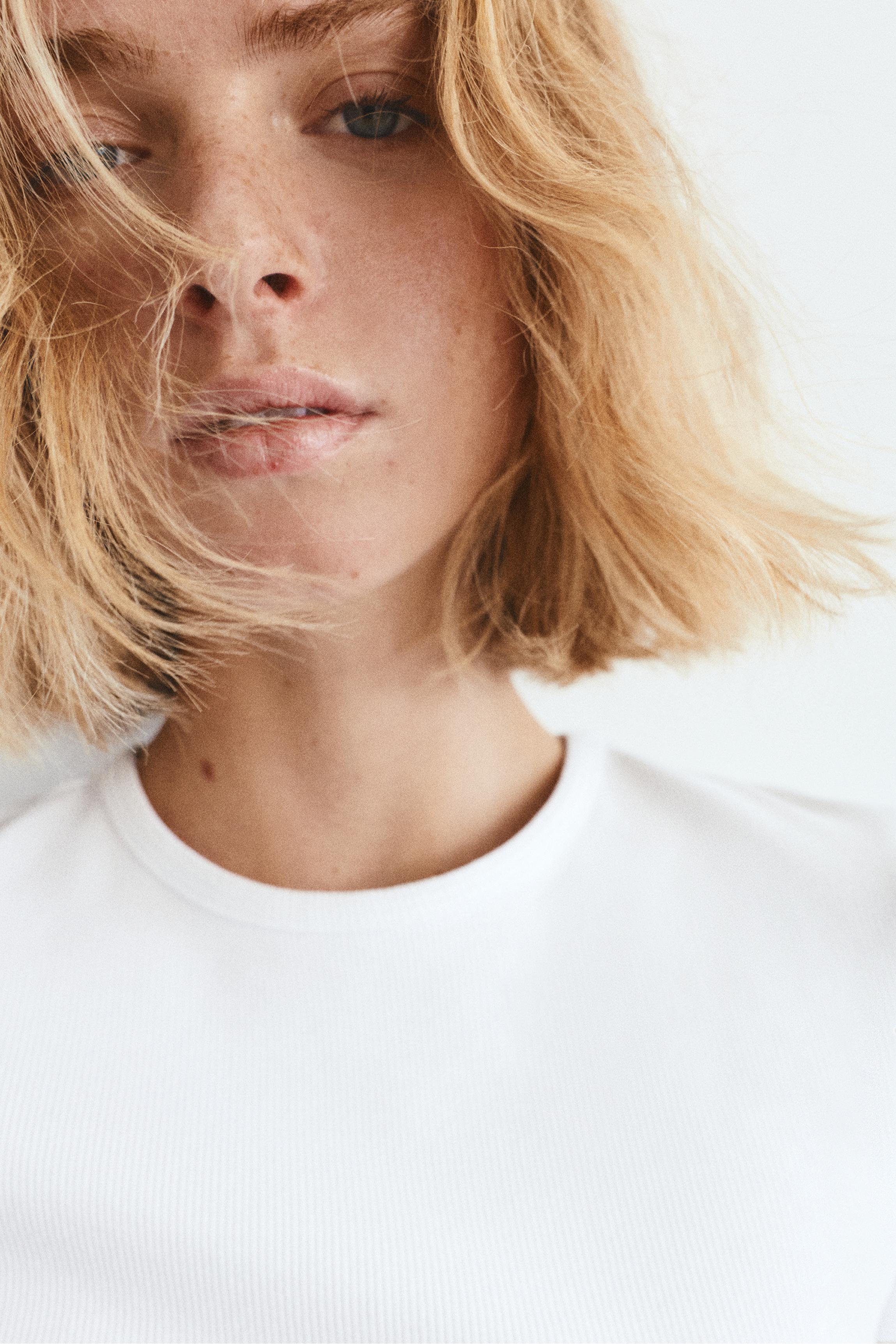 Ribbed short sleeve T-shirt — White