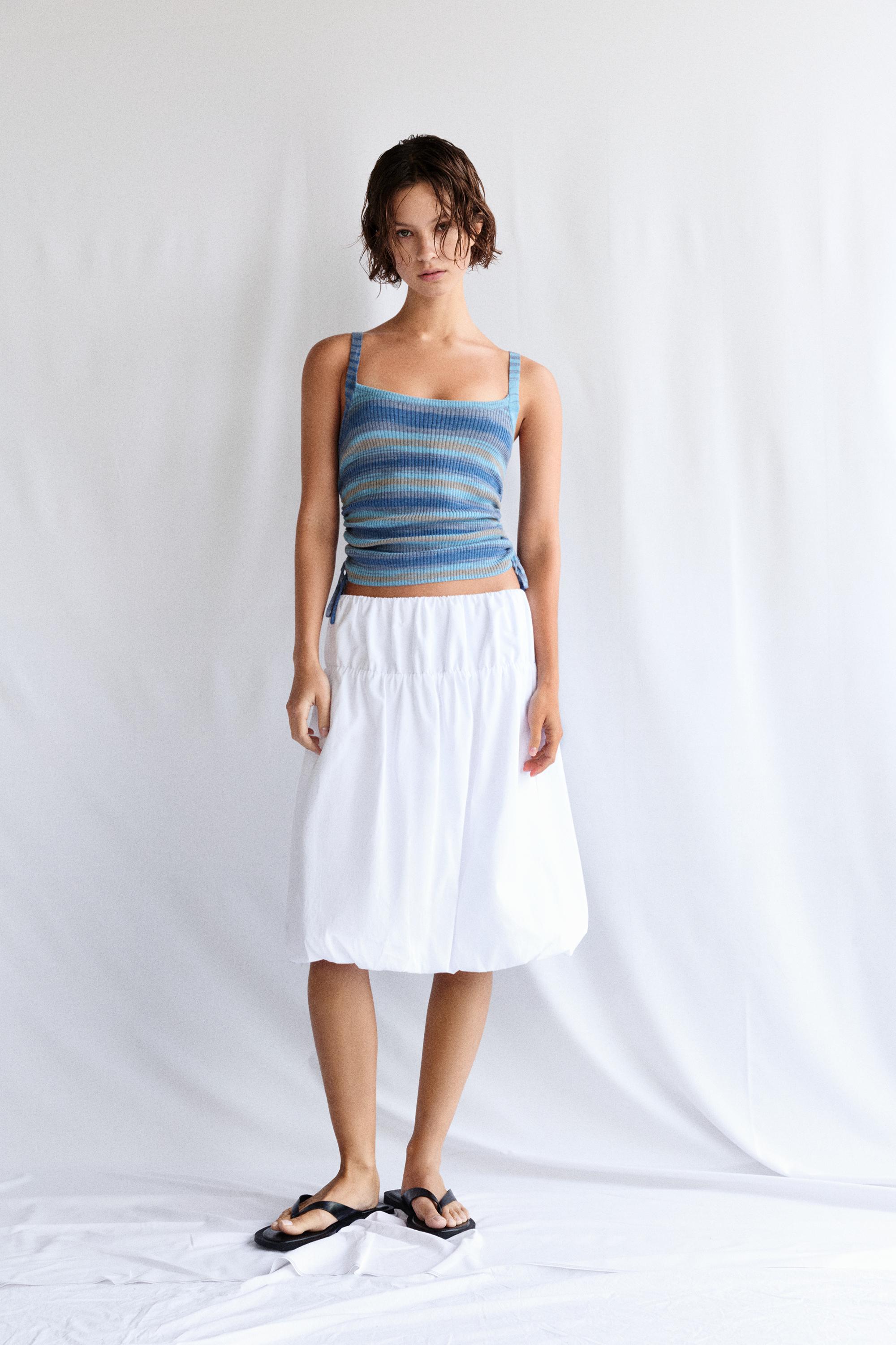 Gathered knit strappy top — Blue