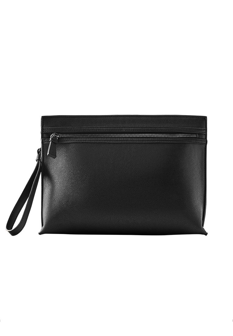 Textured handle clutch bag — Black