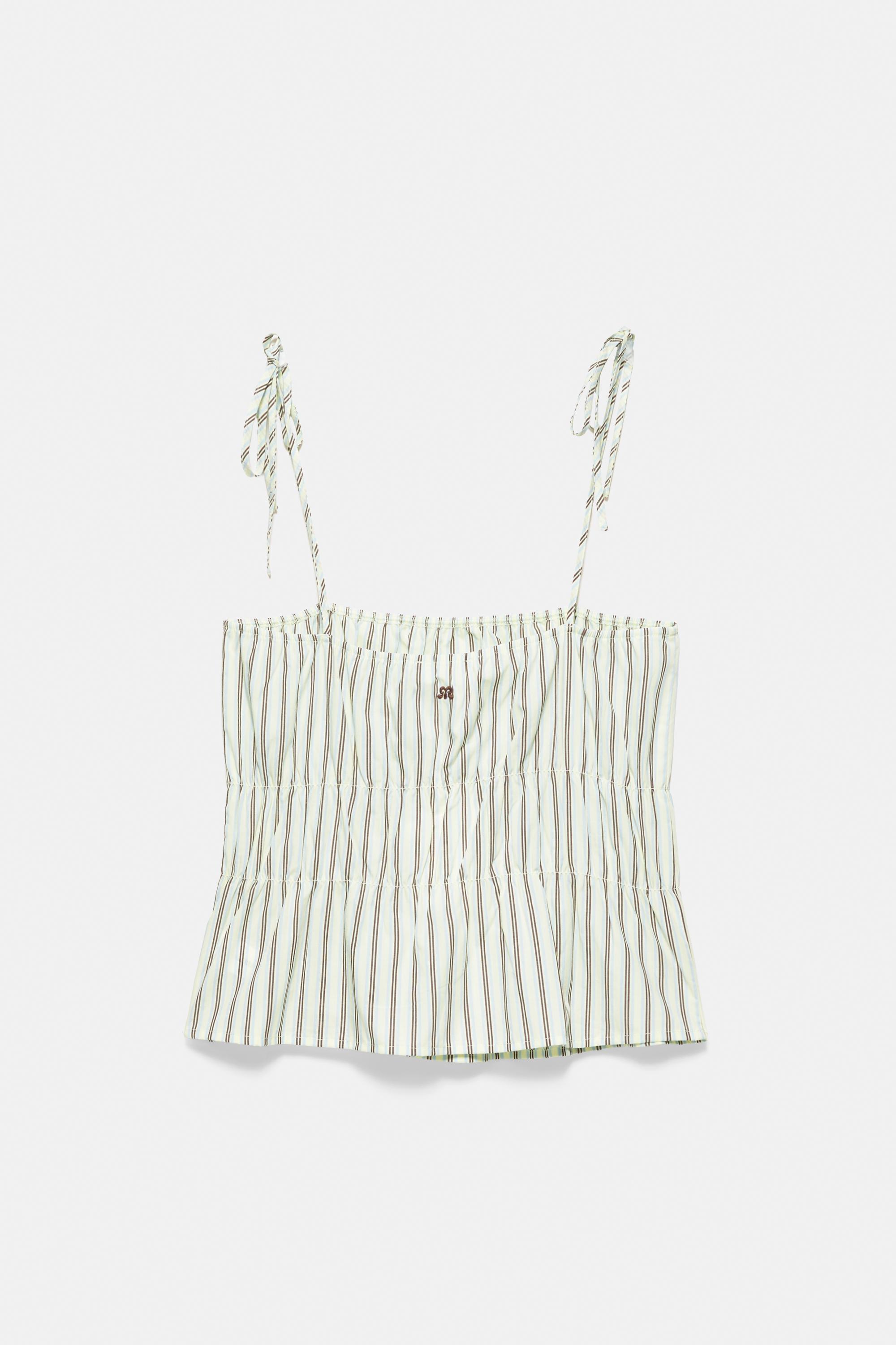 Striped gathered strap top — Yellow