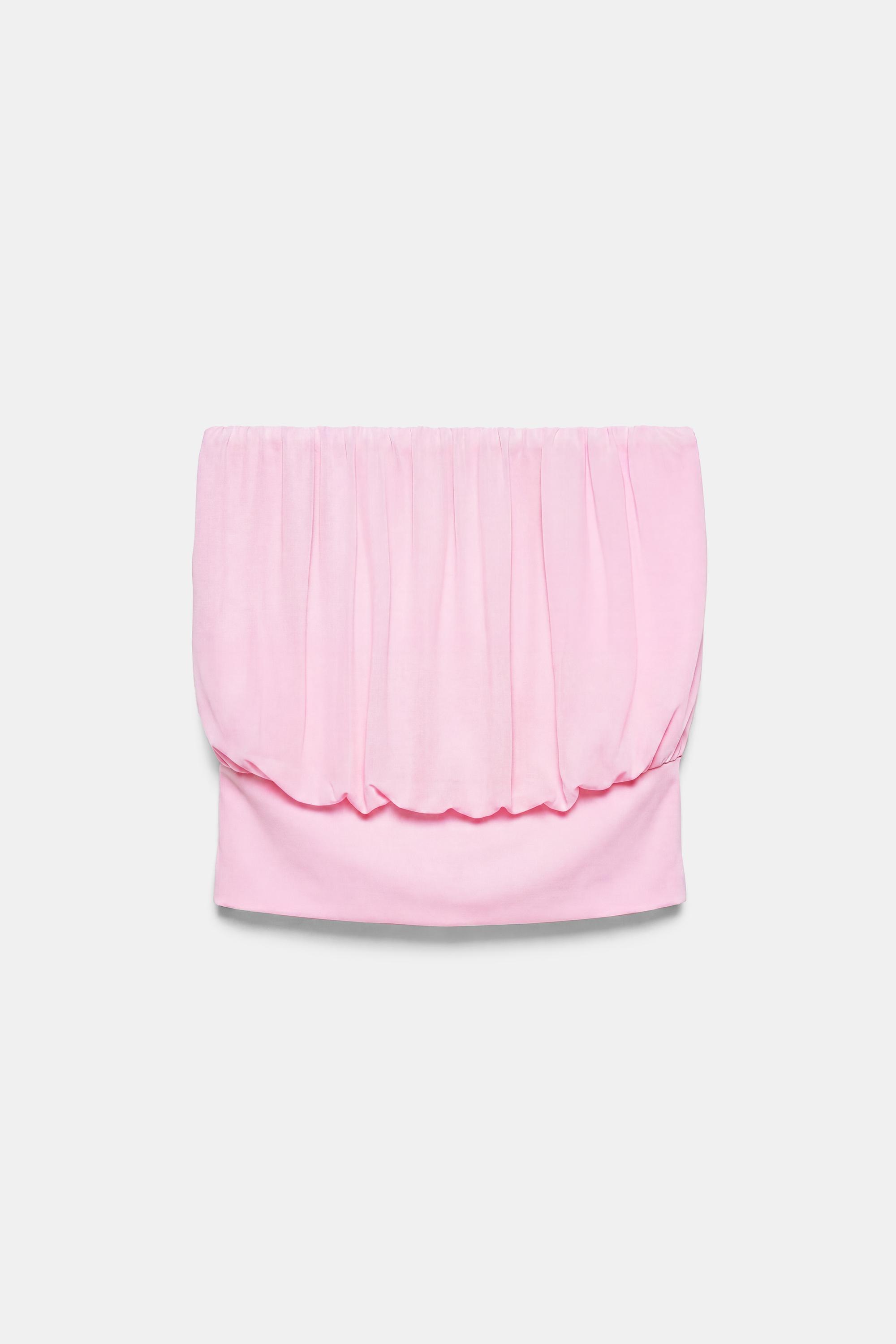 Strapless top with waistband — White/Pink
