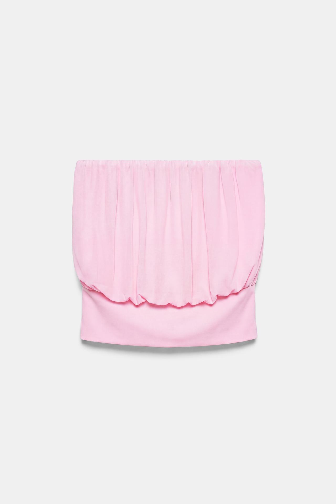 Strapless top with waistband — White/Pink